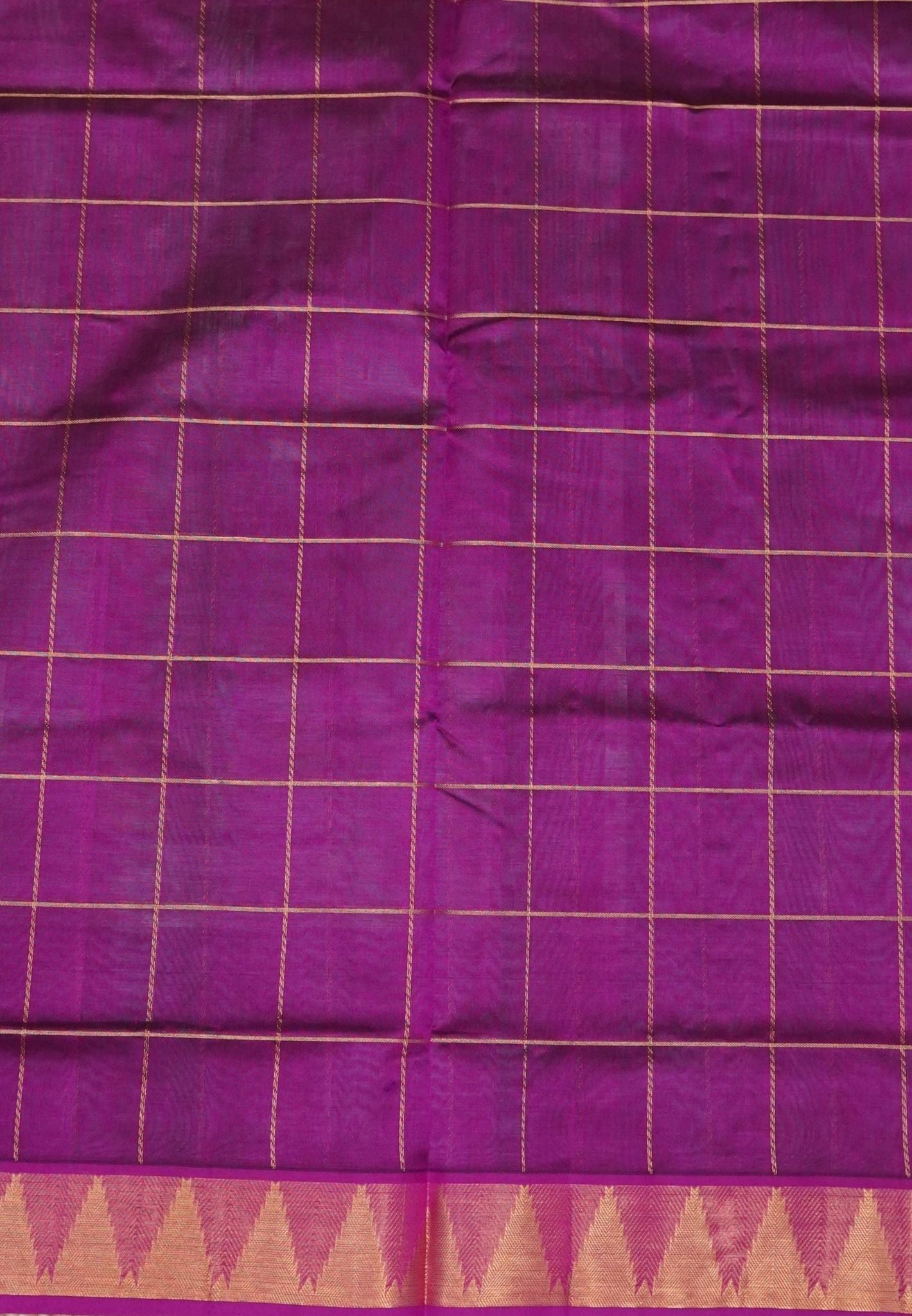 Pure Silk Cotton Saree – Green in Checkered Annapakshi Buttas with Contrast Tower Border