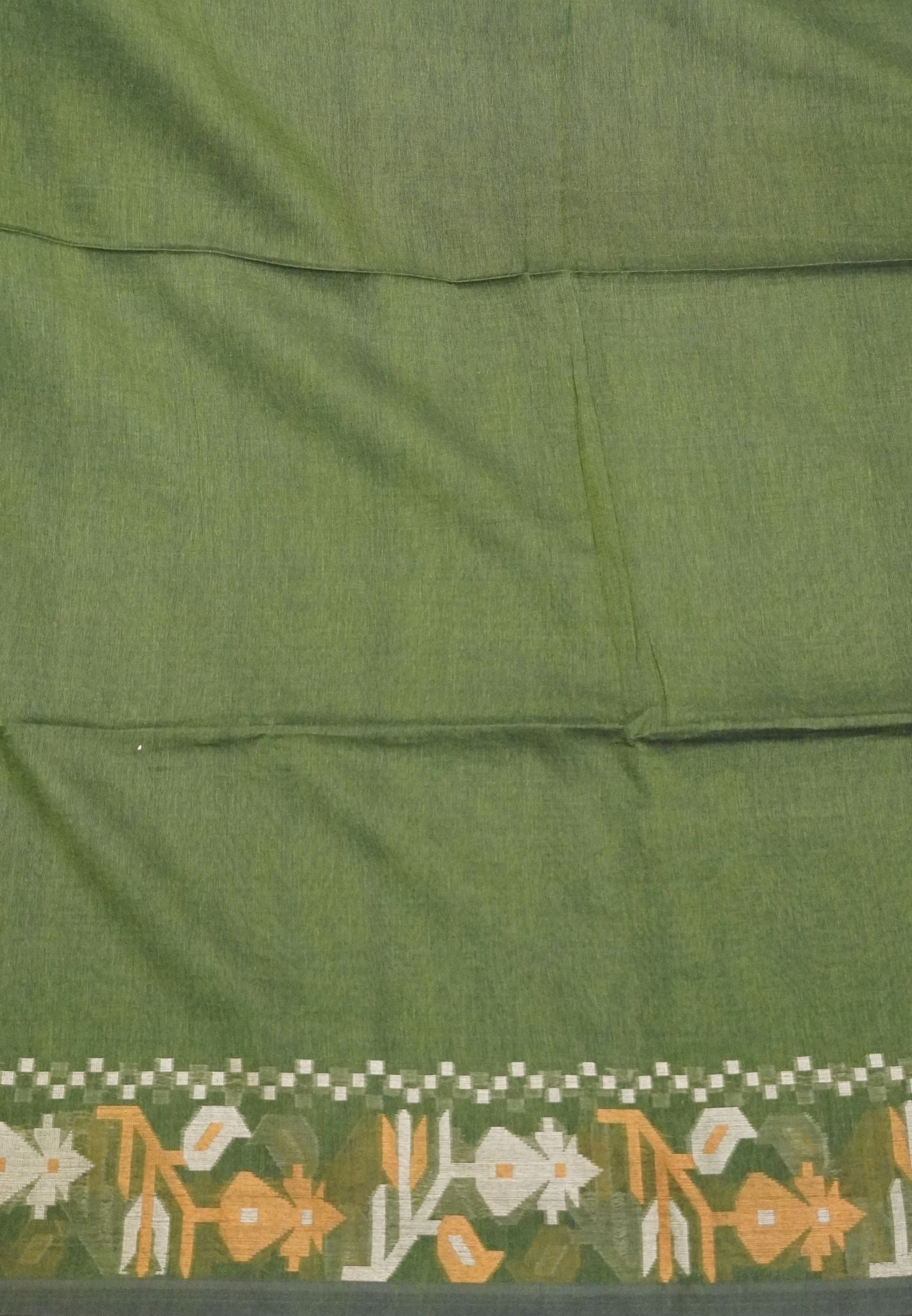 Handloom Cotton Saree- Sage Green Kalash Jamdhani Border