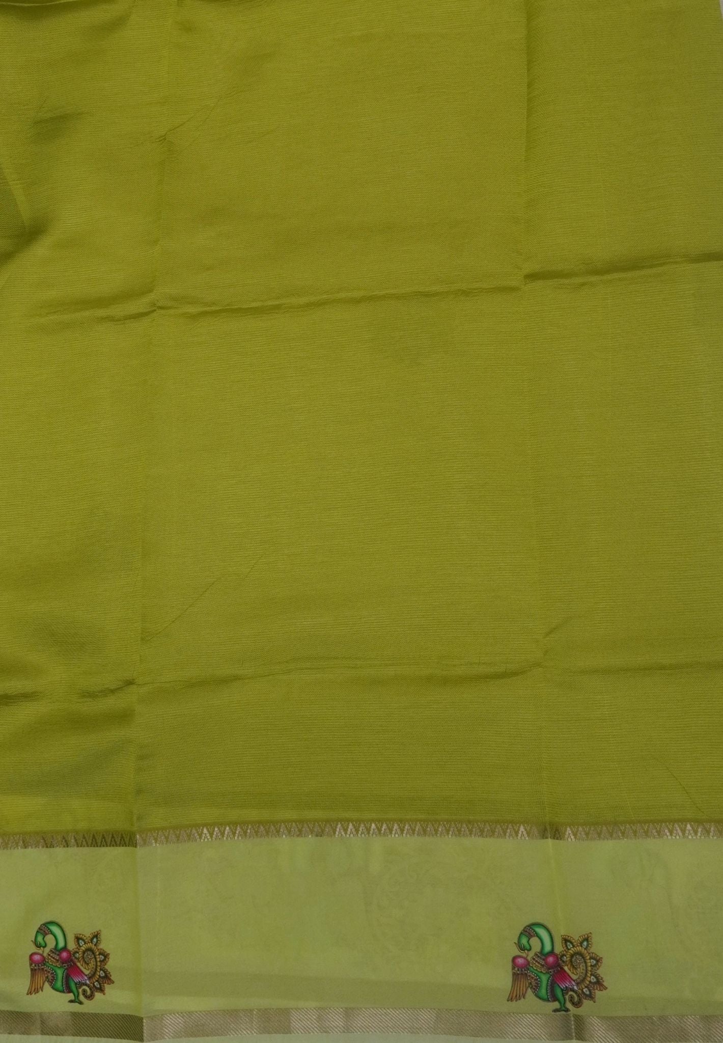 Pure Mangalgiri Silk Saree-Beige in Tanjore Print with Retapet Border