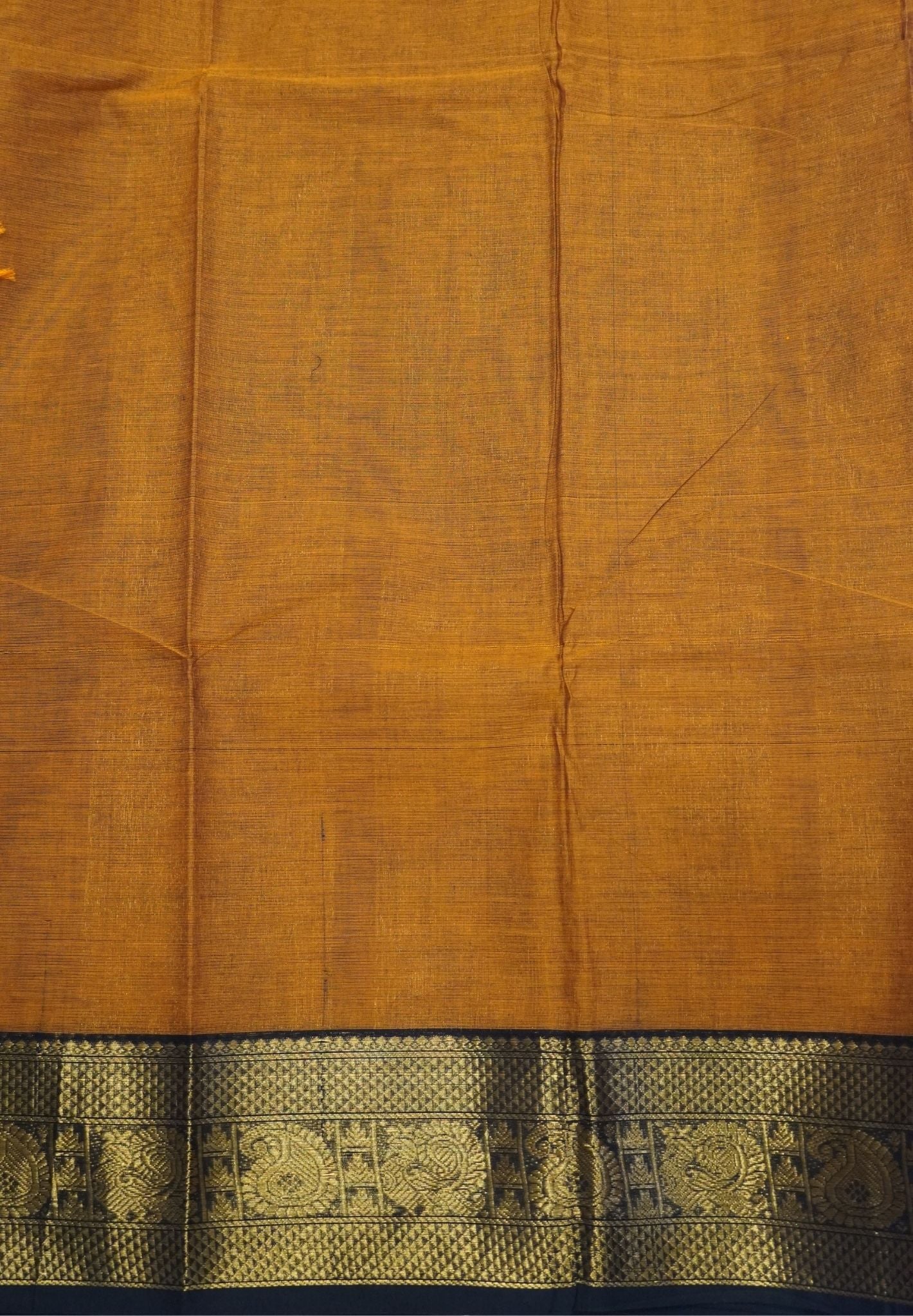 Chettinadu Cotton Saree-Mustard with Contrast Manga Border