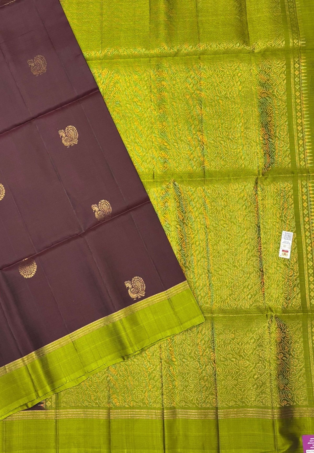 Pure Kanchipuram Silk Saree-Coffee Brown in Mayil Butta Zari Border