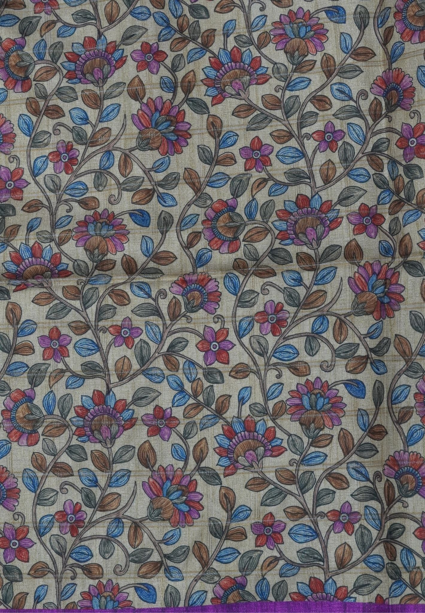 Semi Tussar Saree-Dark Purple