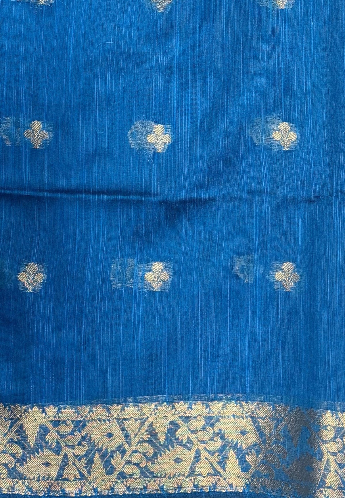 Handloom Silk Cotton Saree-Sulphate Blue In Floral Butta Brocade Border