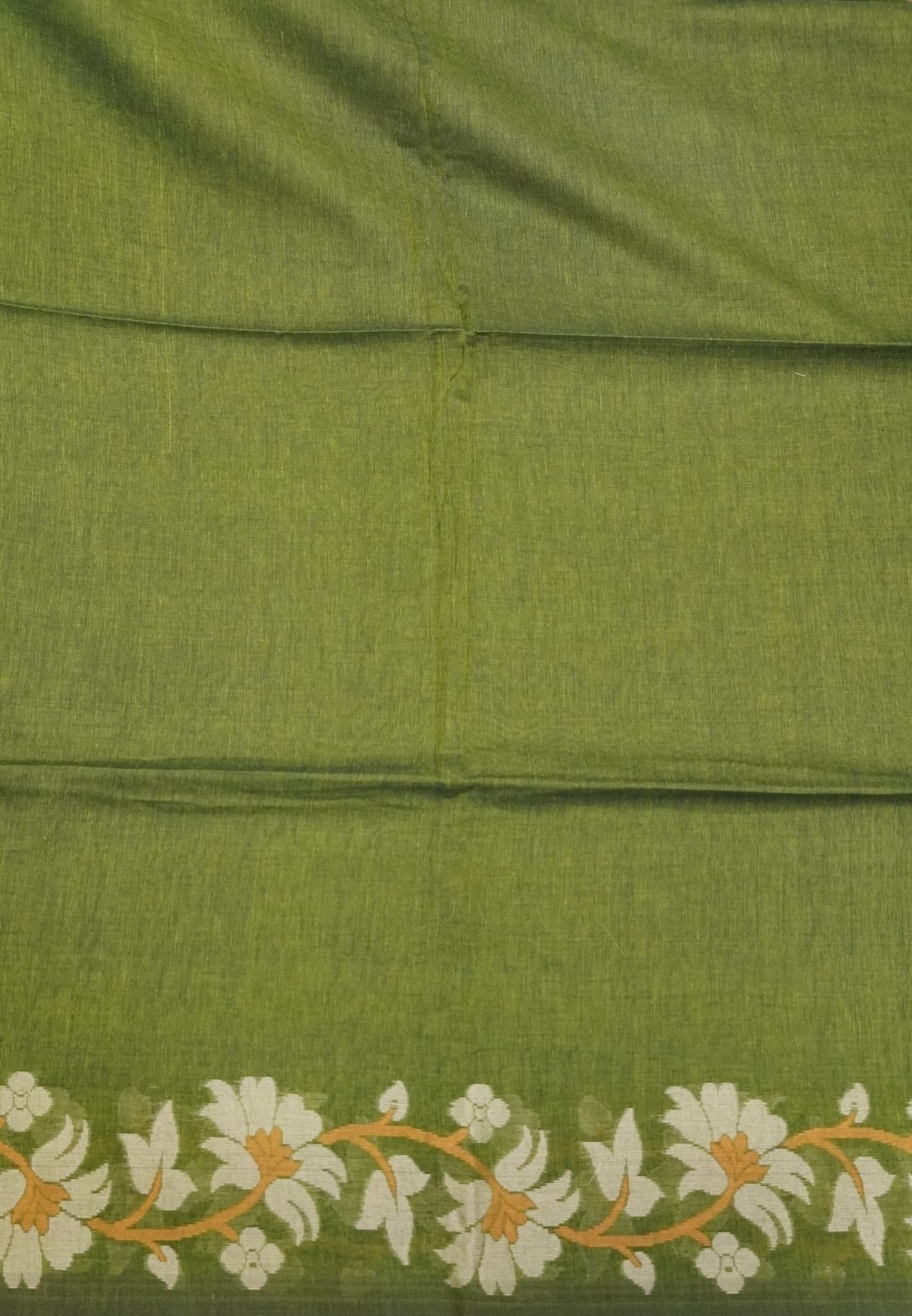 Handloom Cotton Saree-Sage Green Lotus Jamdhani Border
