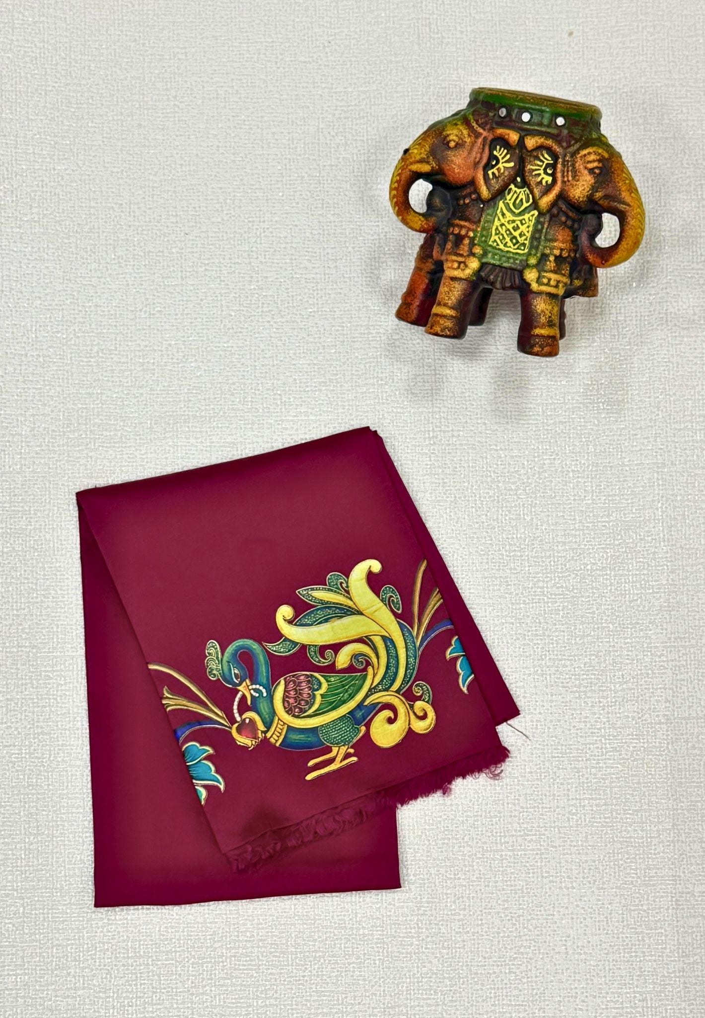 Mangalgiri Silk Blouse-Wine in Tanjore Print