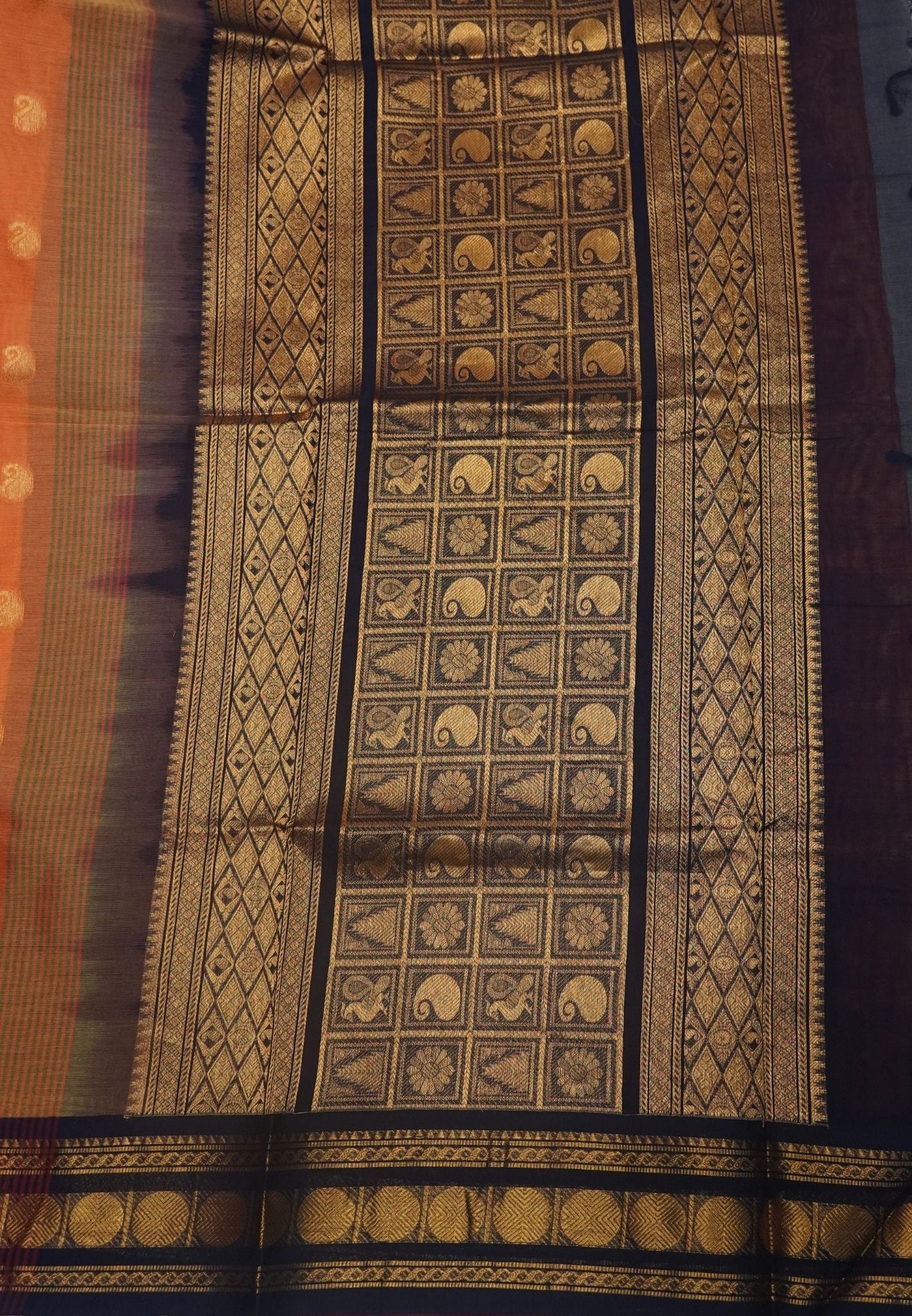 Rich Kanchi Cotton Saree-Mango Yellow with Contrast Border