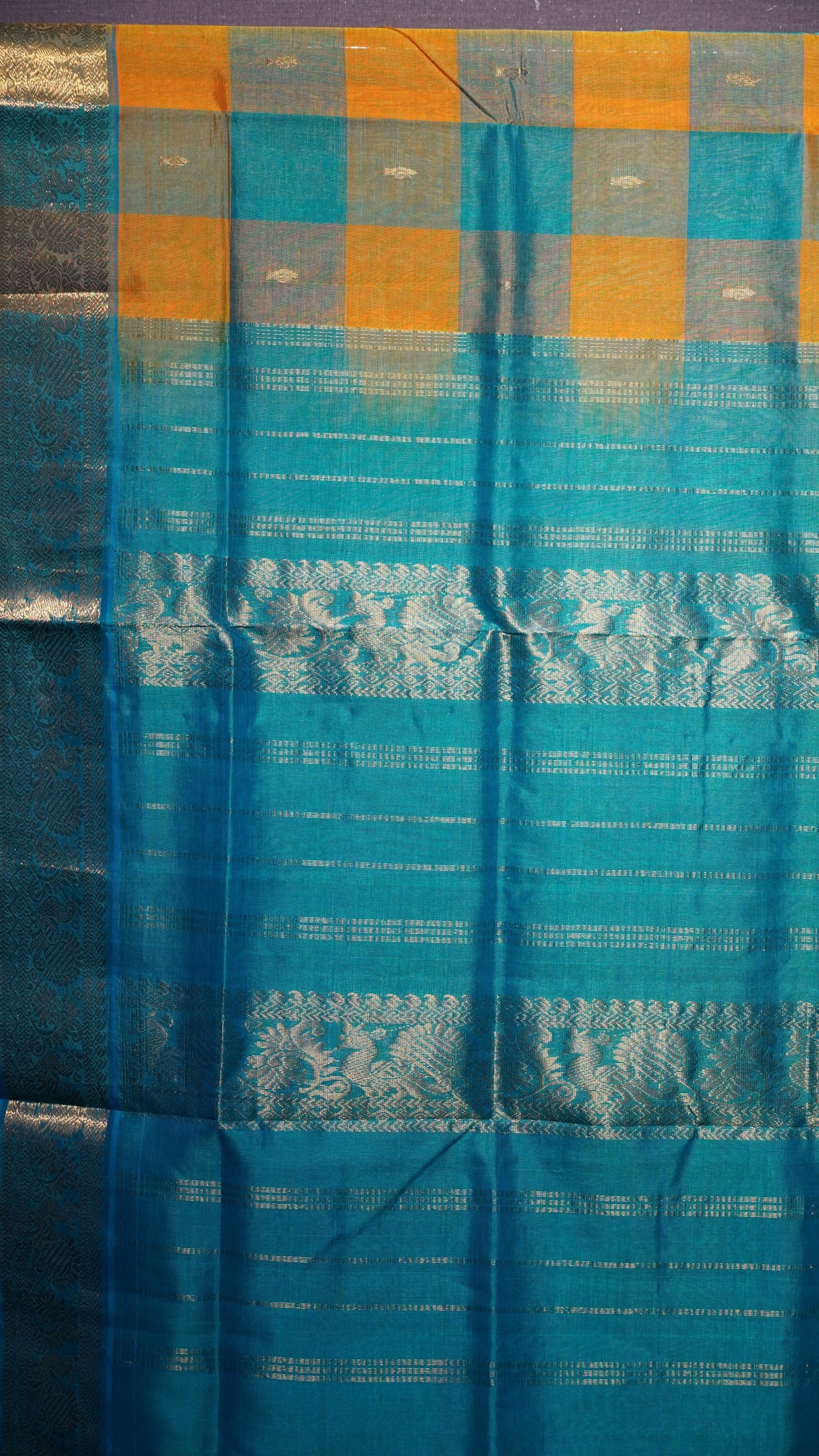 Silk Cotton Saree Checks Yellow