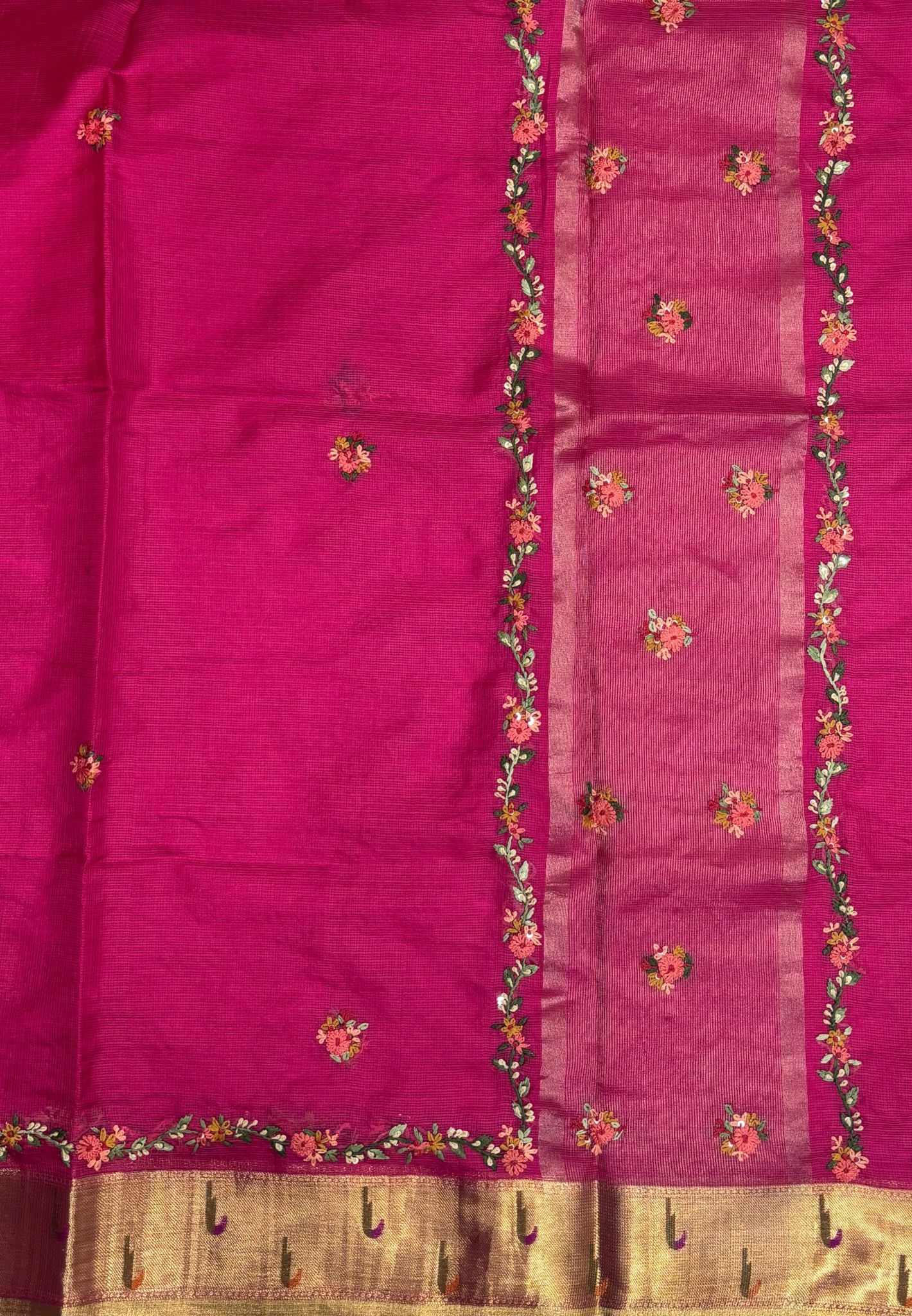 Kota Saree-Rani Pink In Floral Zari Vine Border