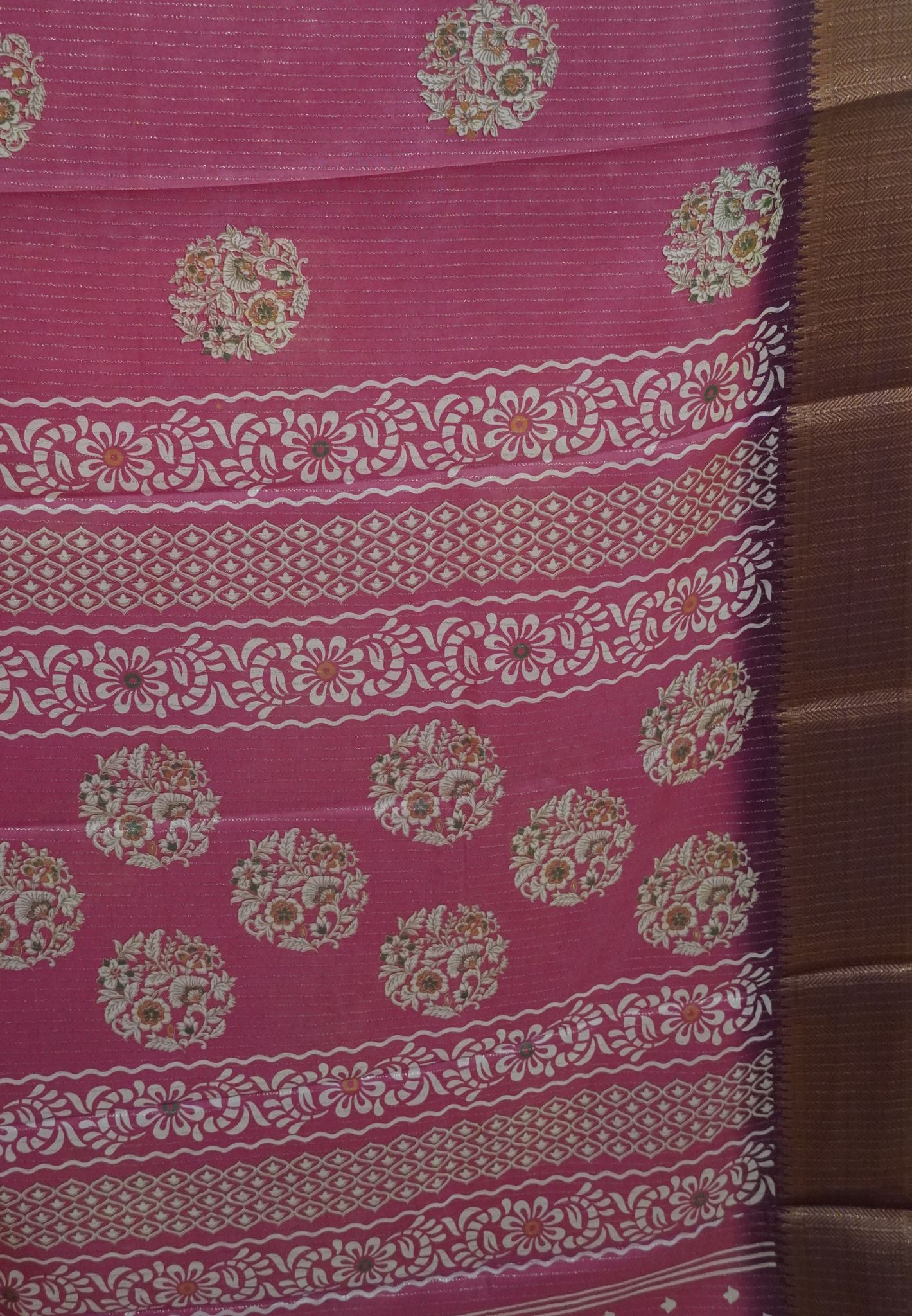Semi Dola silk saree-Pink with zari lines