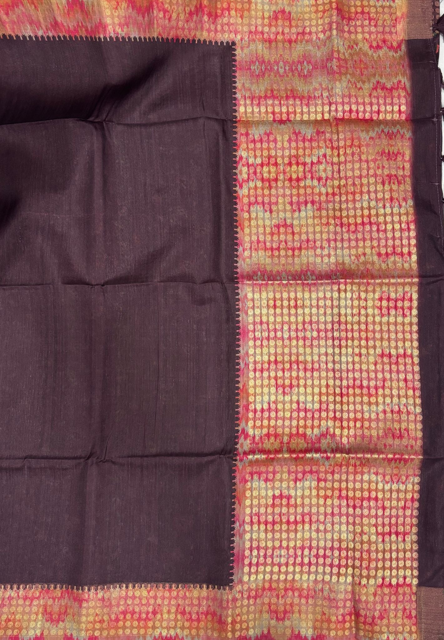 Semi Tussar Saree-Coffee Brown with Coin Zari Border