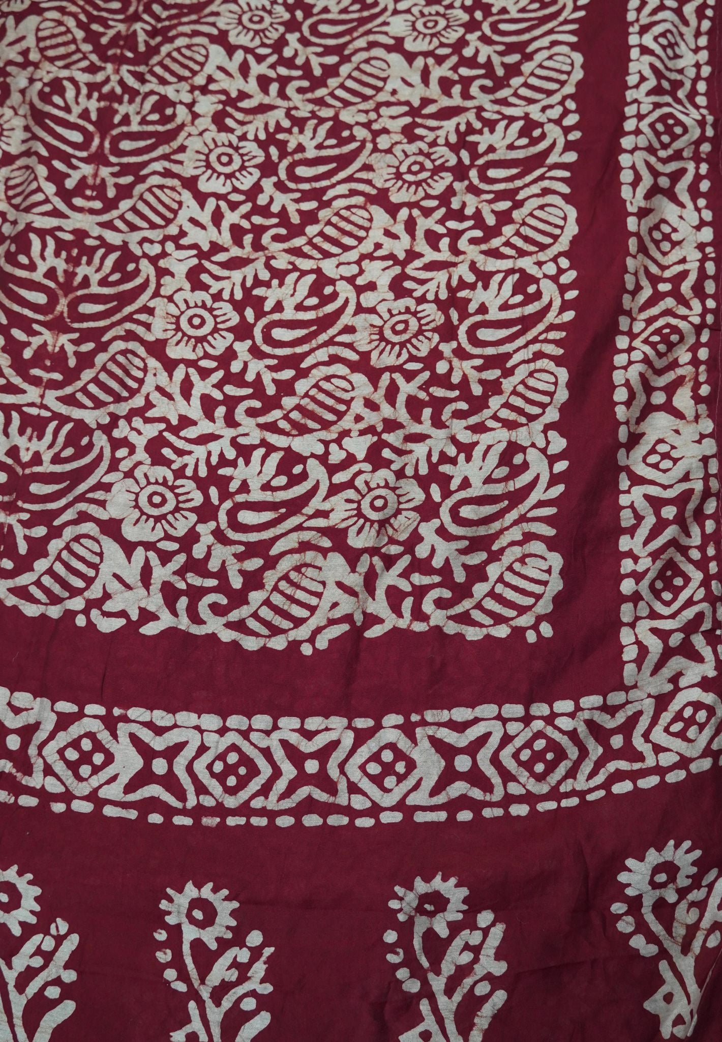 Cotton Saree-Maroon with Batik Print