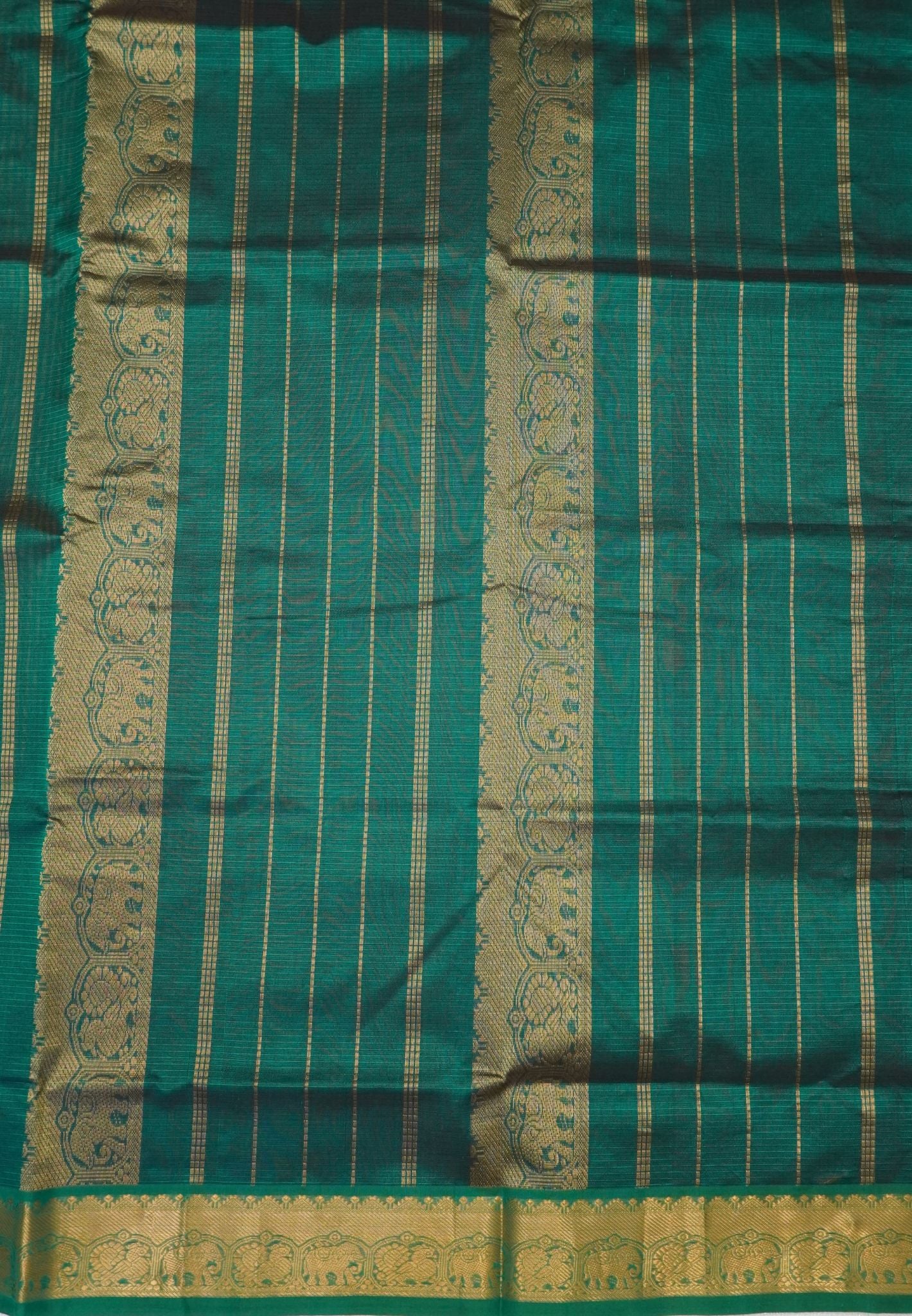 Pure Silk Cotton Saree-Olive Green Stripes with Zari Woven Border