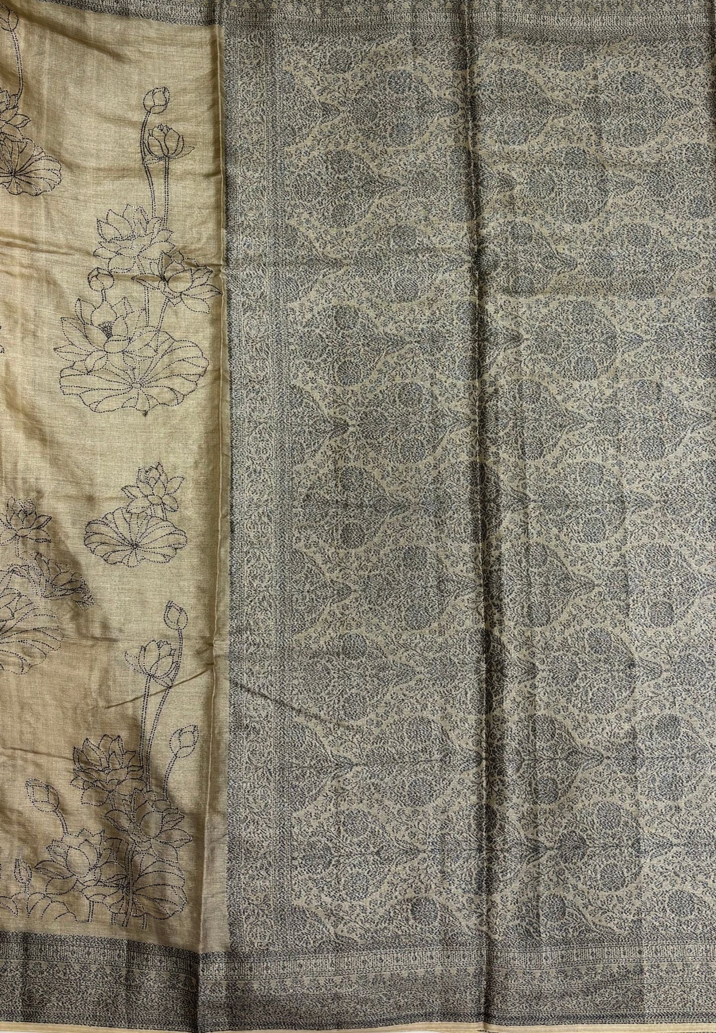 Tussar Saree-Cream In Glitter Floral Border