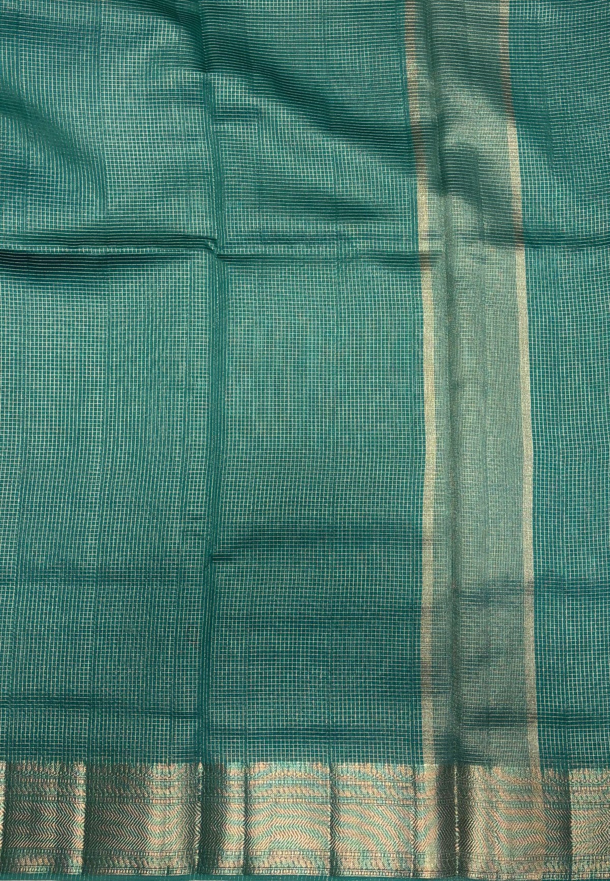 Mangalgiri Silk Saree-Sea Blue in Fine Check Zari Border