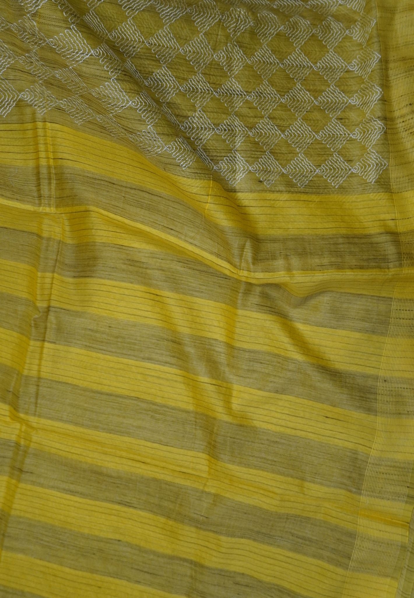 Kota Tussar Saree-Yellow Embroidery