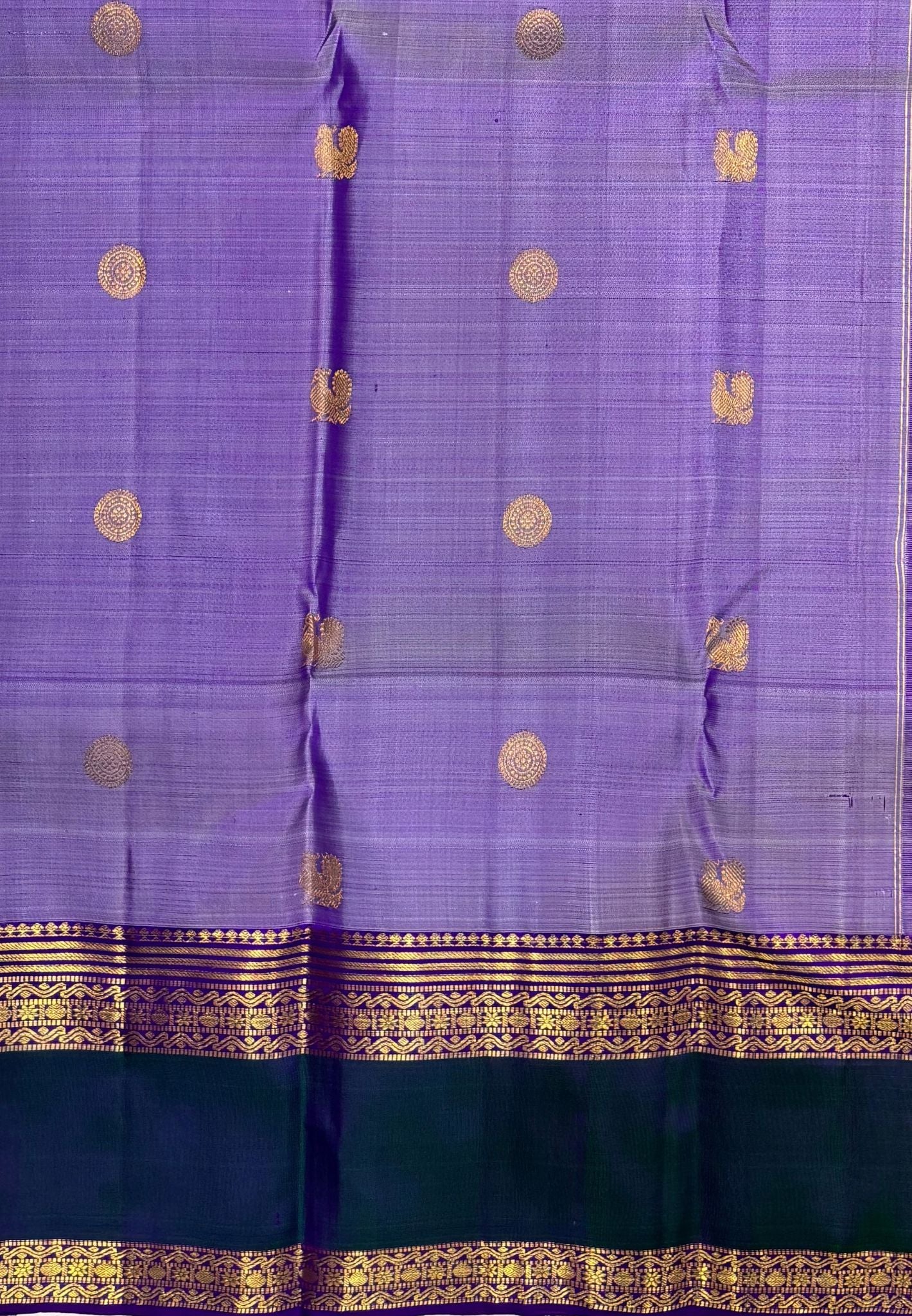 Pure Kanchipuram Silk Saree-Lavender In Vertical Medallion Zari With Contrast Border
