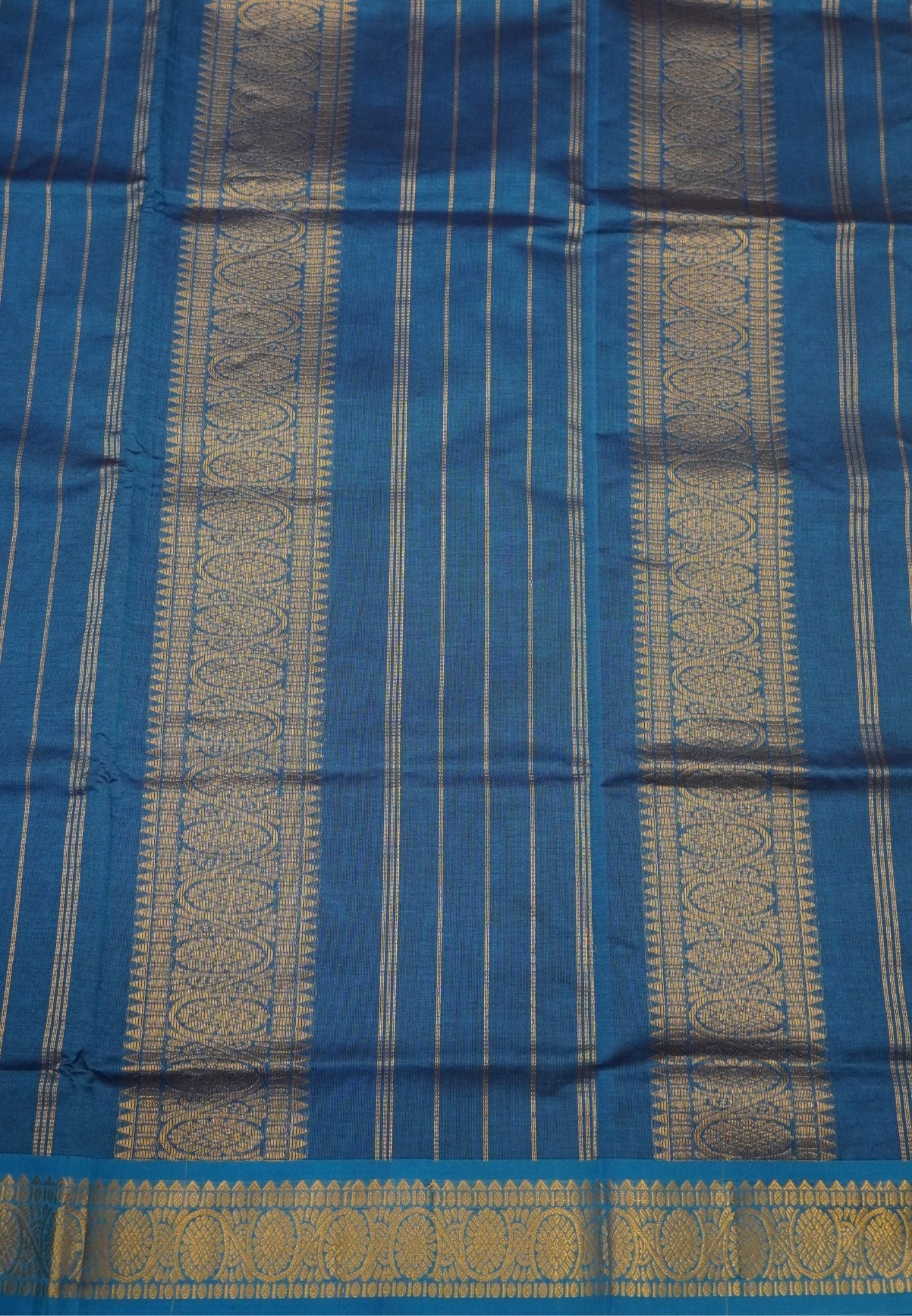 Pure Silk Cotton Saree-Blue-Zari Emboss With Contrast Border