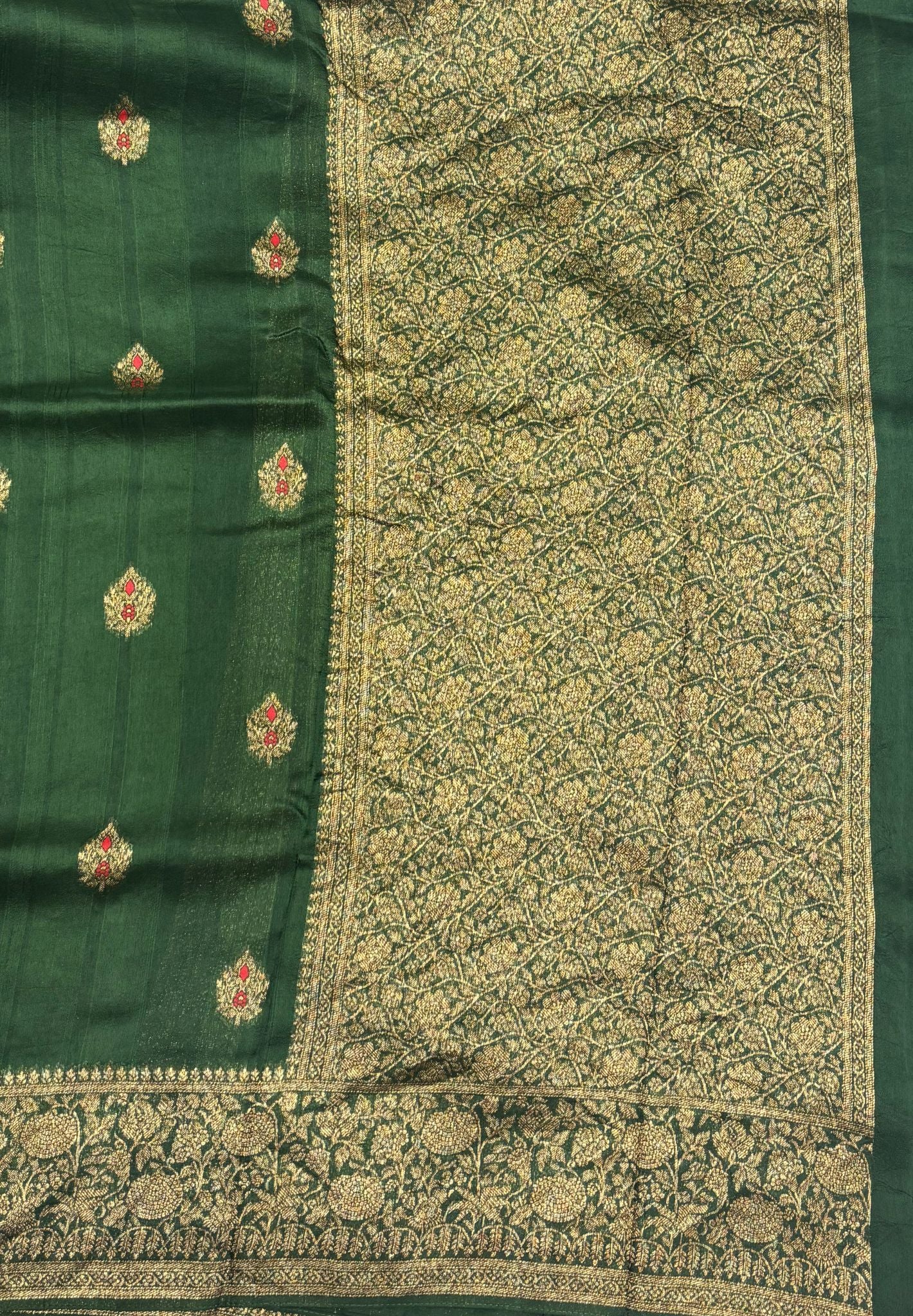 Banarasi Tussar Saree-Sage Green in Floral Brocade Zari Border