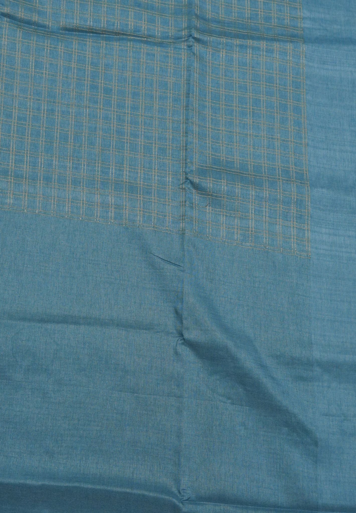 Matka Tussar Saree-Blue with Zari Checks