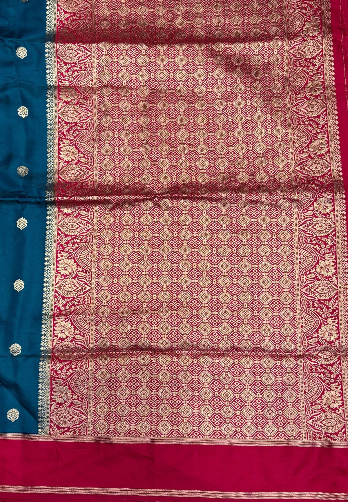 Gaji Silk Saree-Ramar Blue in Butta Retpet Zari with Contrast Border