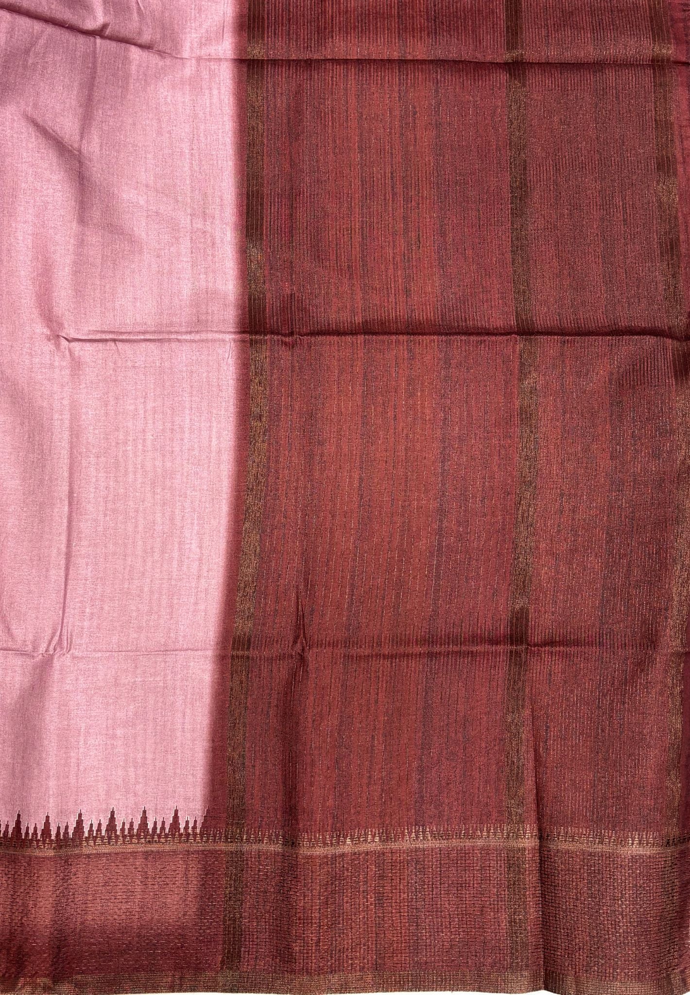 Semi Tussar Saree-Dusky Rose with Antique Zari Border