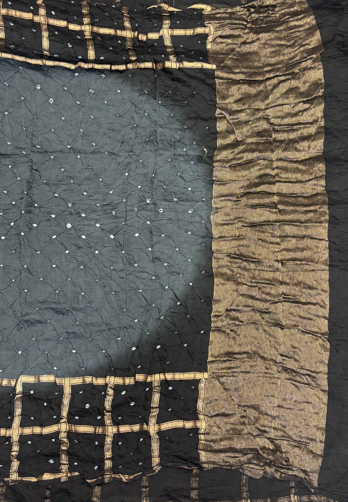 Banarasi Bandeji Saree-Grey in Zari Checks with Contrast Border