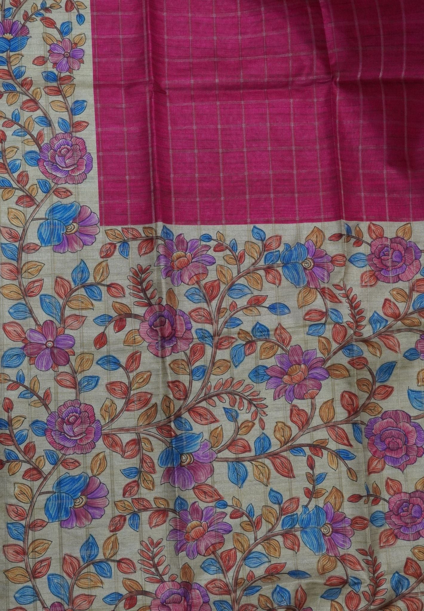 Semi Tussar Saree-Dark Pink