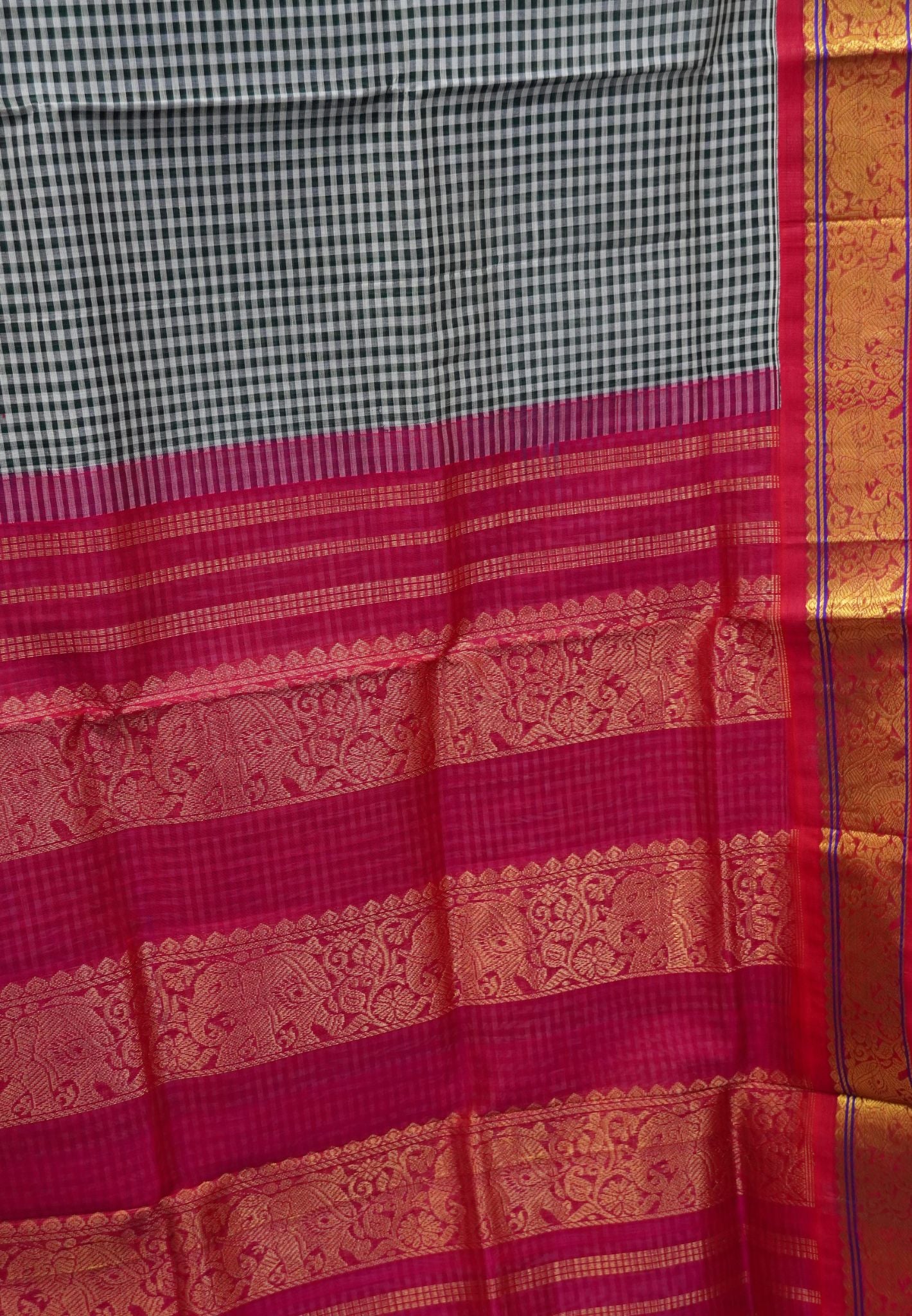 Pure Silk Cotton Saree-Black&White Checks with Pink Border
