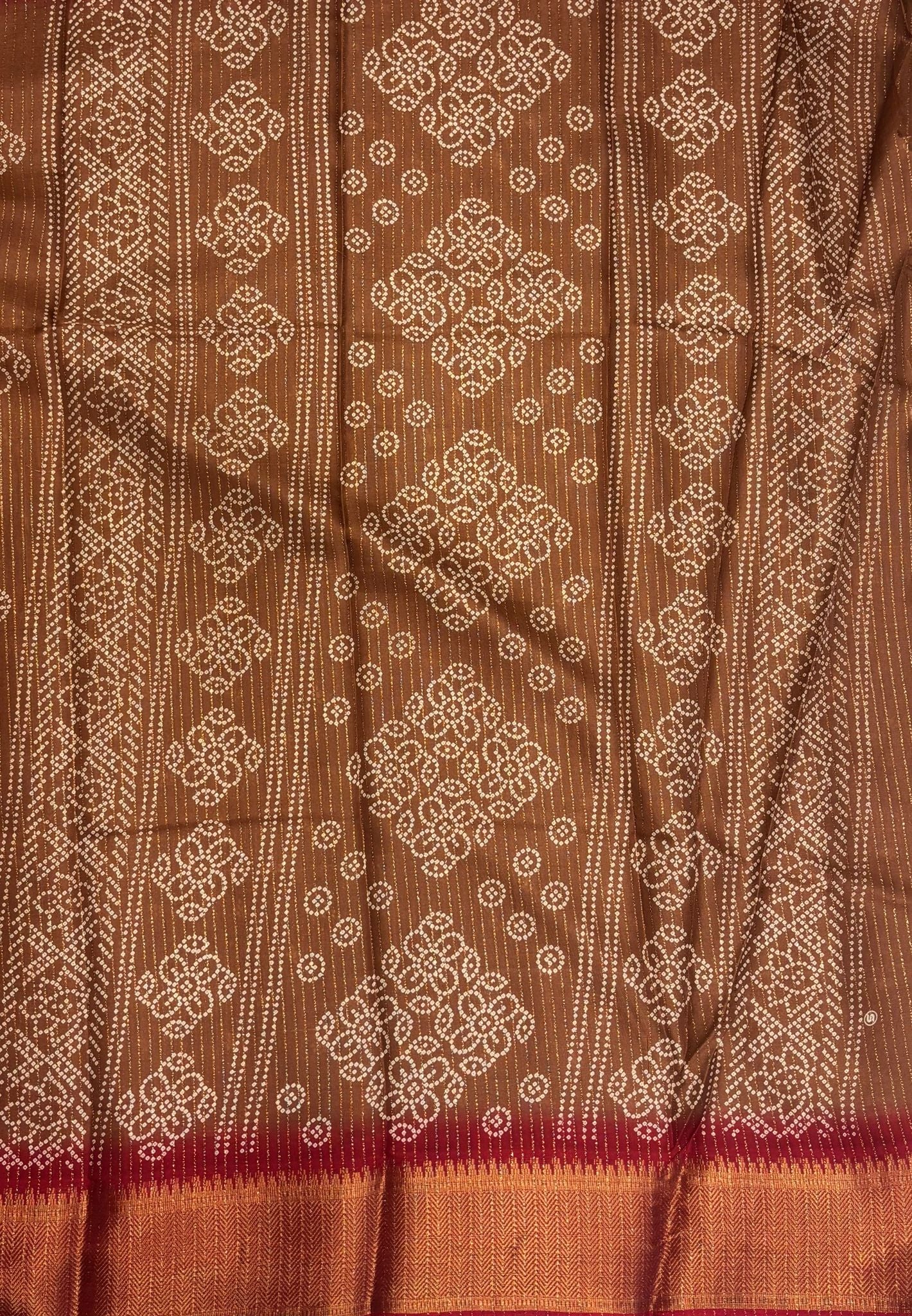 Semi Dola Silk Saree-Light Brown In Floral Dotwork Border