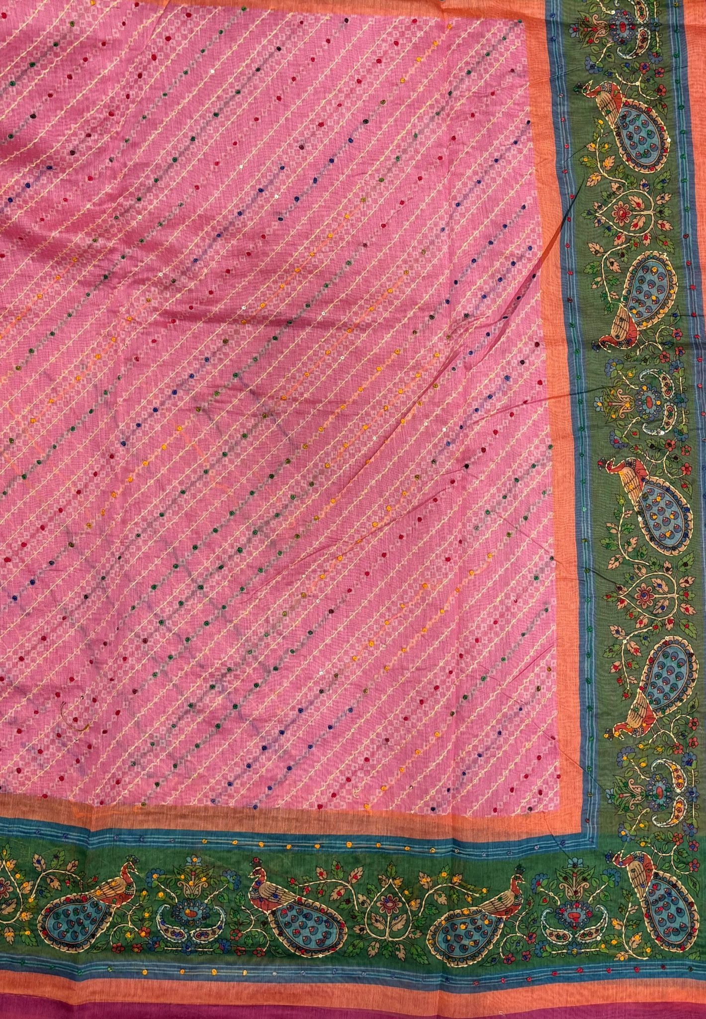 Chanderi Saree-Baby Pink In Peacock Floral Border