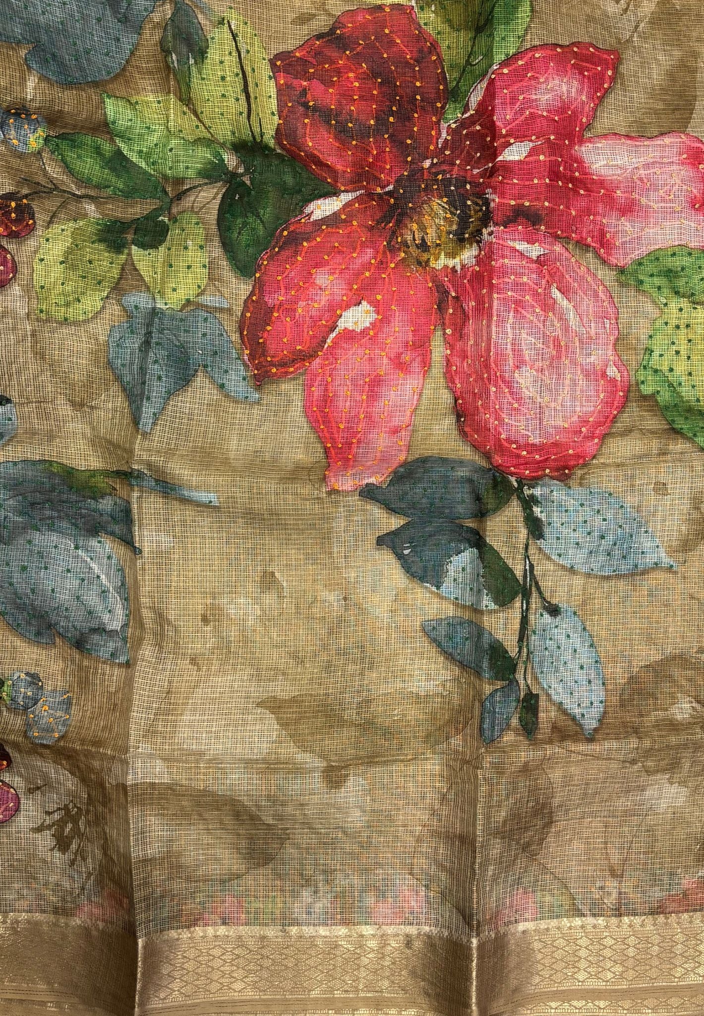 Kota Saree-Beige In French Knot Floral Border