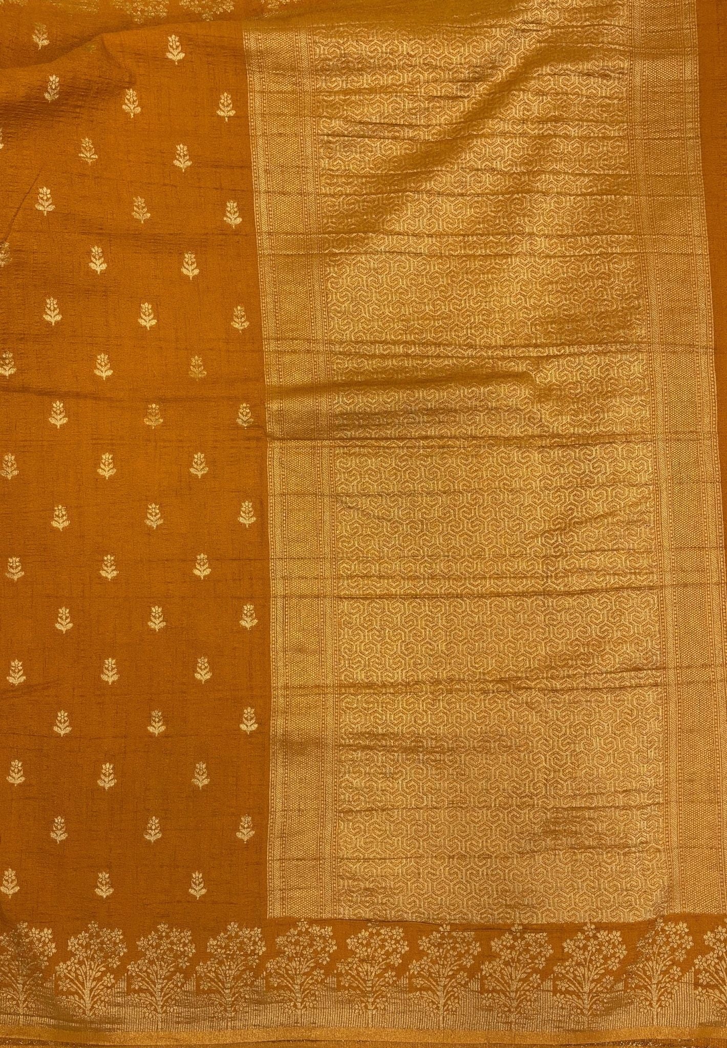 Banarasi Georgette Saree-Turmaric Yellow With Tree Zari Border