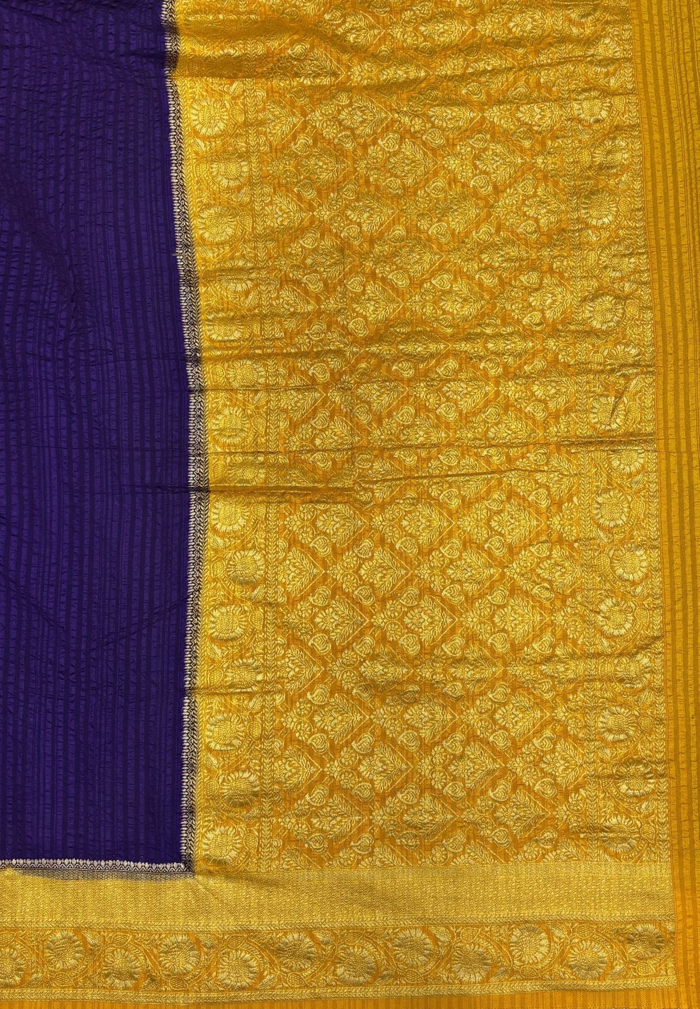 Banarasi Georgette Saree-Violet In Floral Jaal Zari With Contrast Border