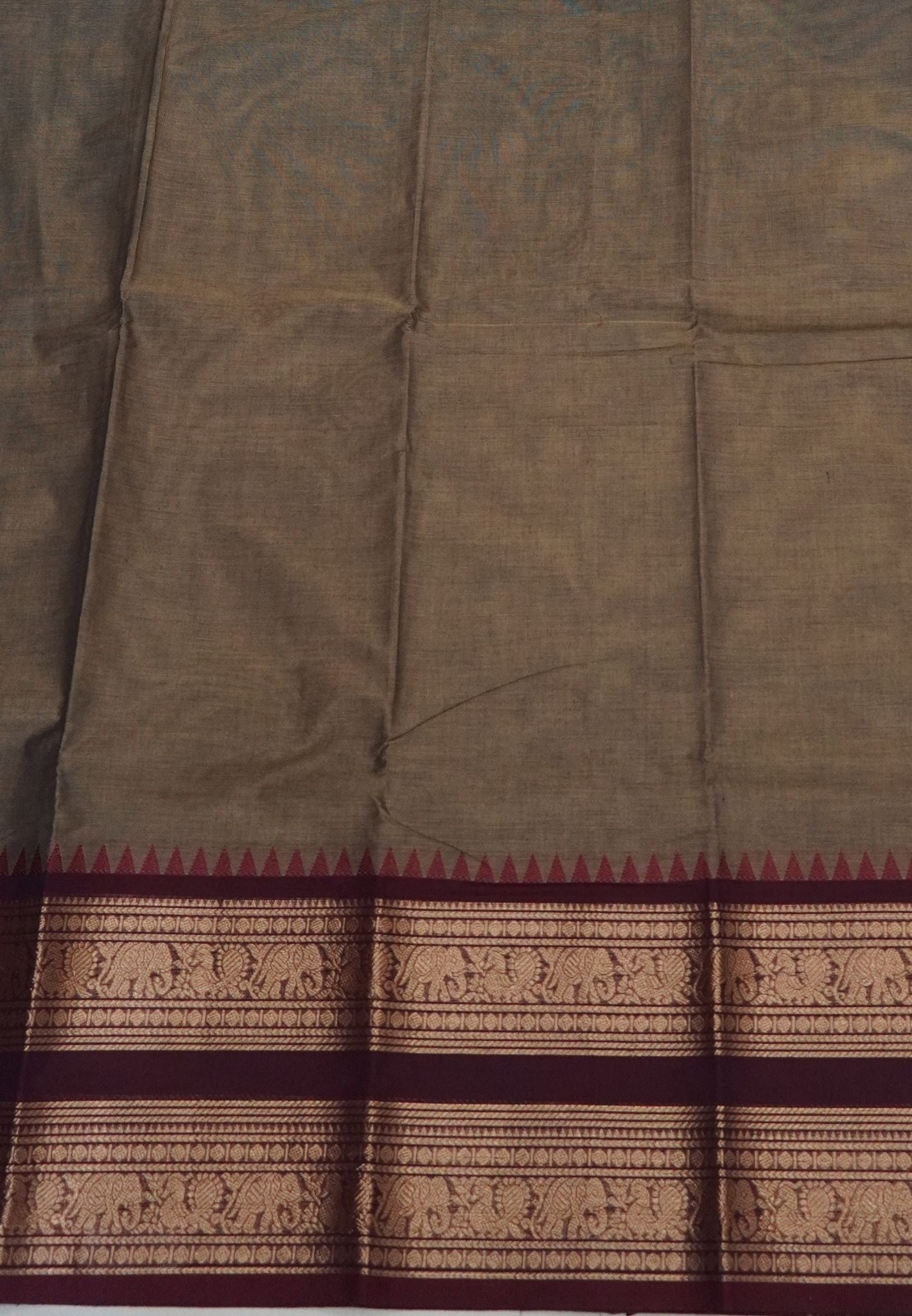 Chettinadu Cotton Saree-Bronze Beige with Elephant Big Border