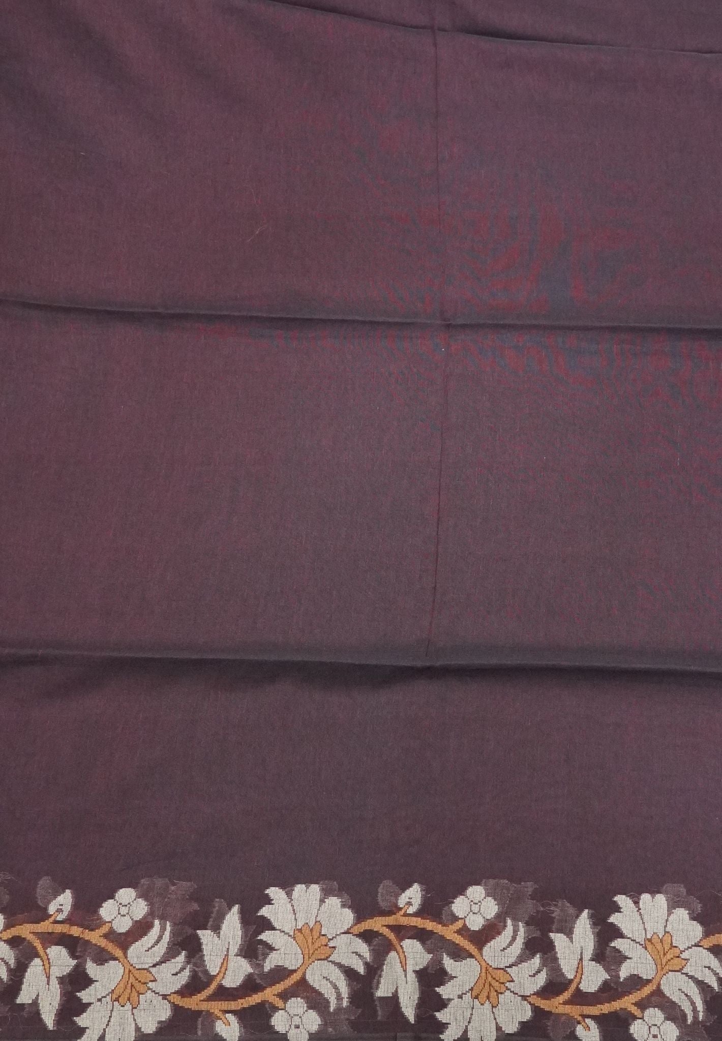 Handloom Cotton Saree-Coffee Brown Lotus Jamdhani Border