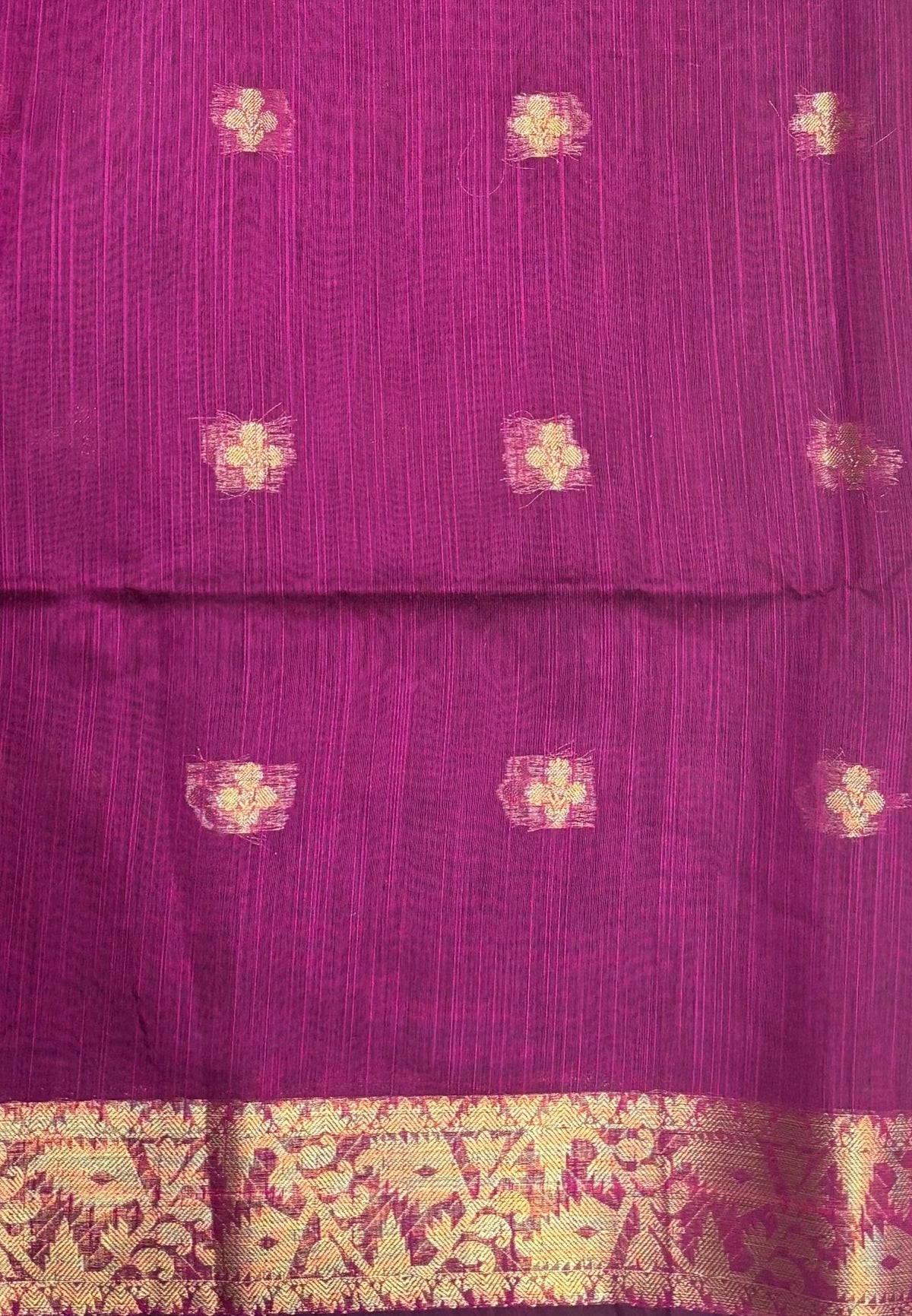 Handloom Silk Cotton Saree-Wine In Floral Butta Brocade Border
