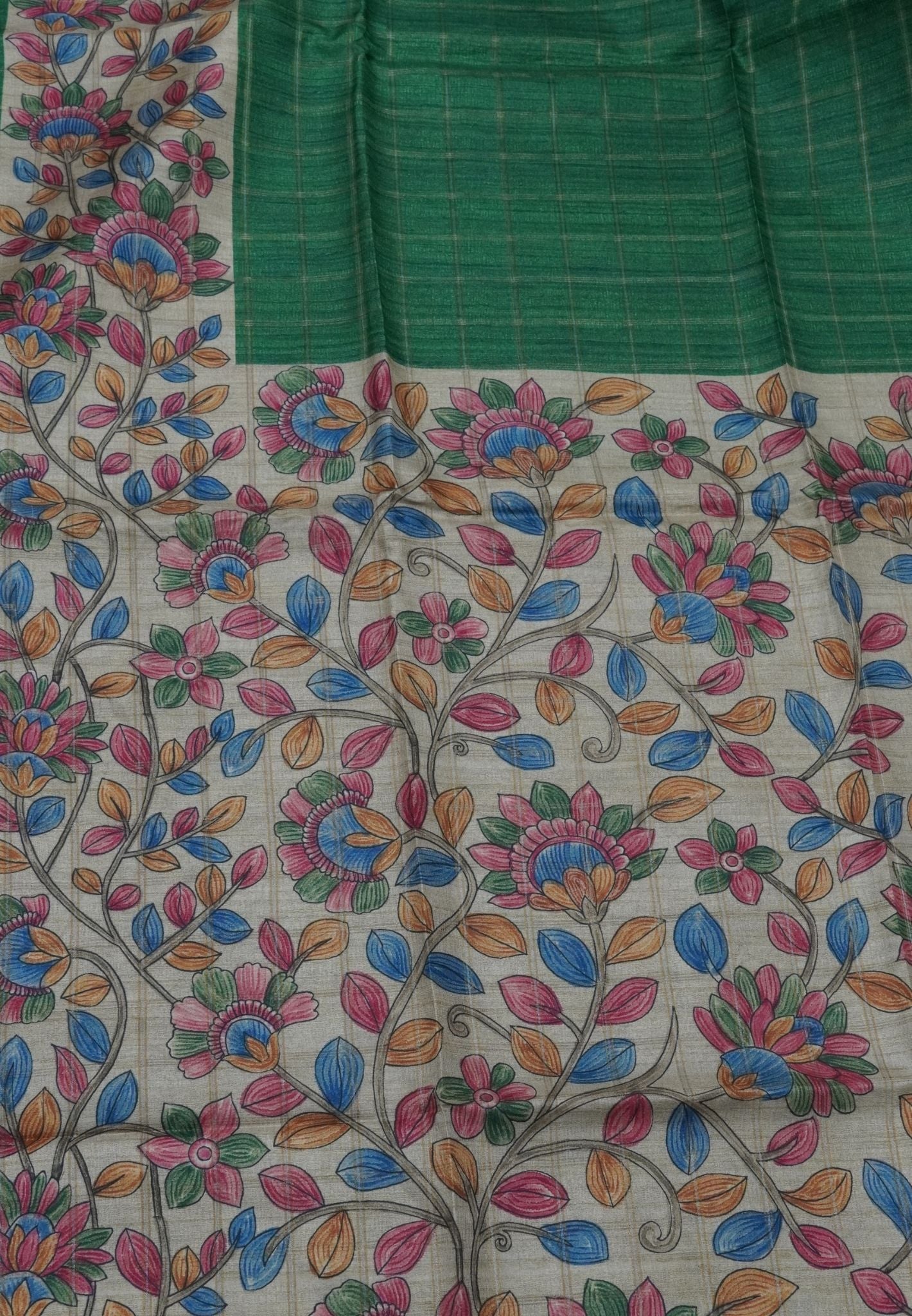 Semi Tussar Saree-Green
