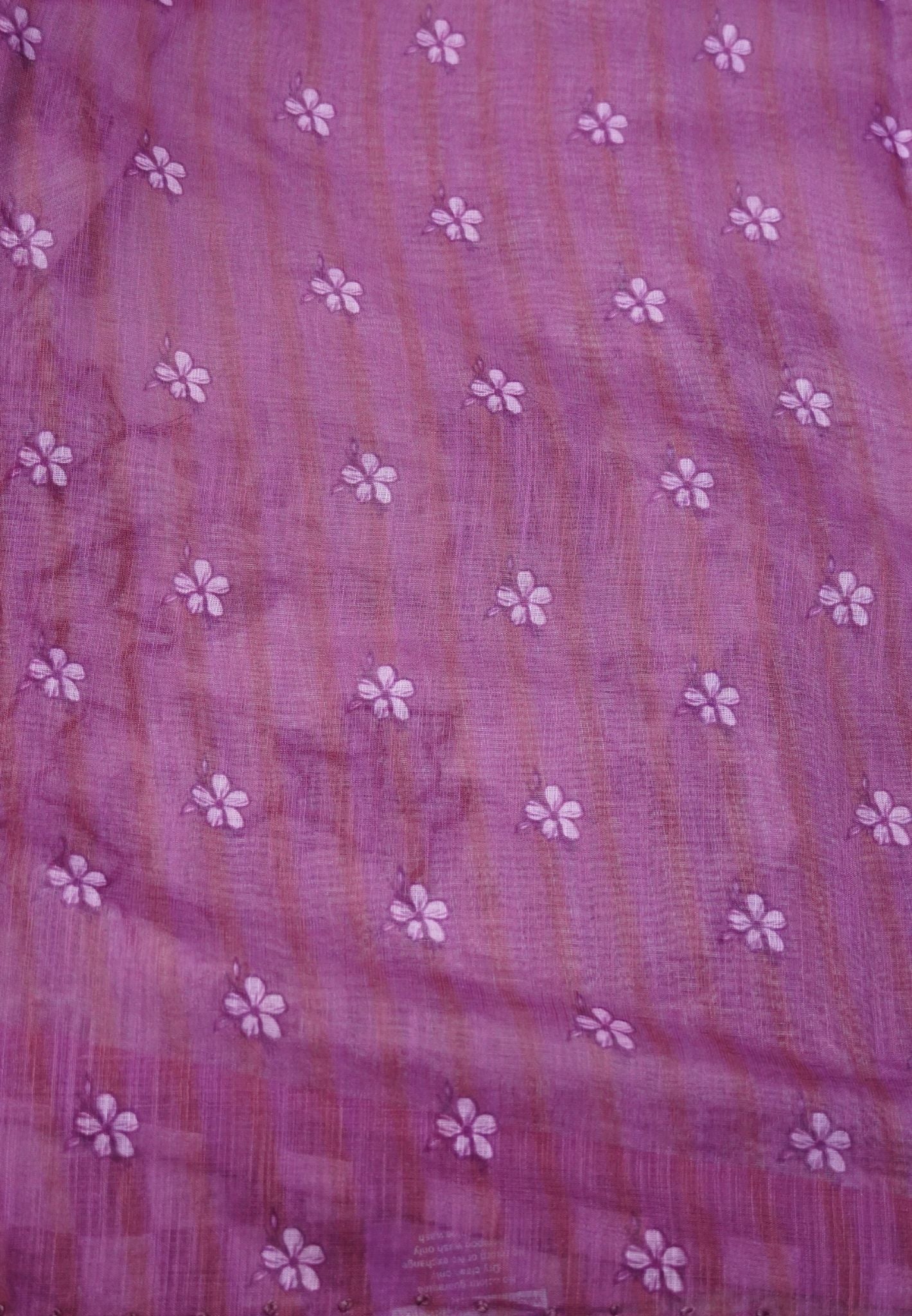 Linen Saree-Dark Pink Checkered Border with French Knot