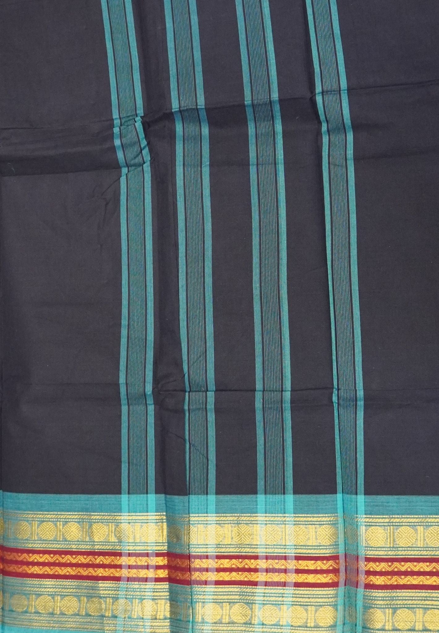 Kanchi Cotton Saree-Navy Blue-Sky Blue With Rudraksh Border