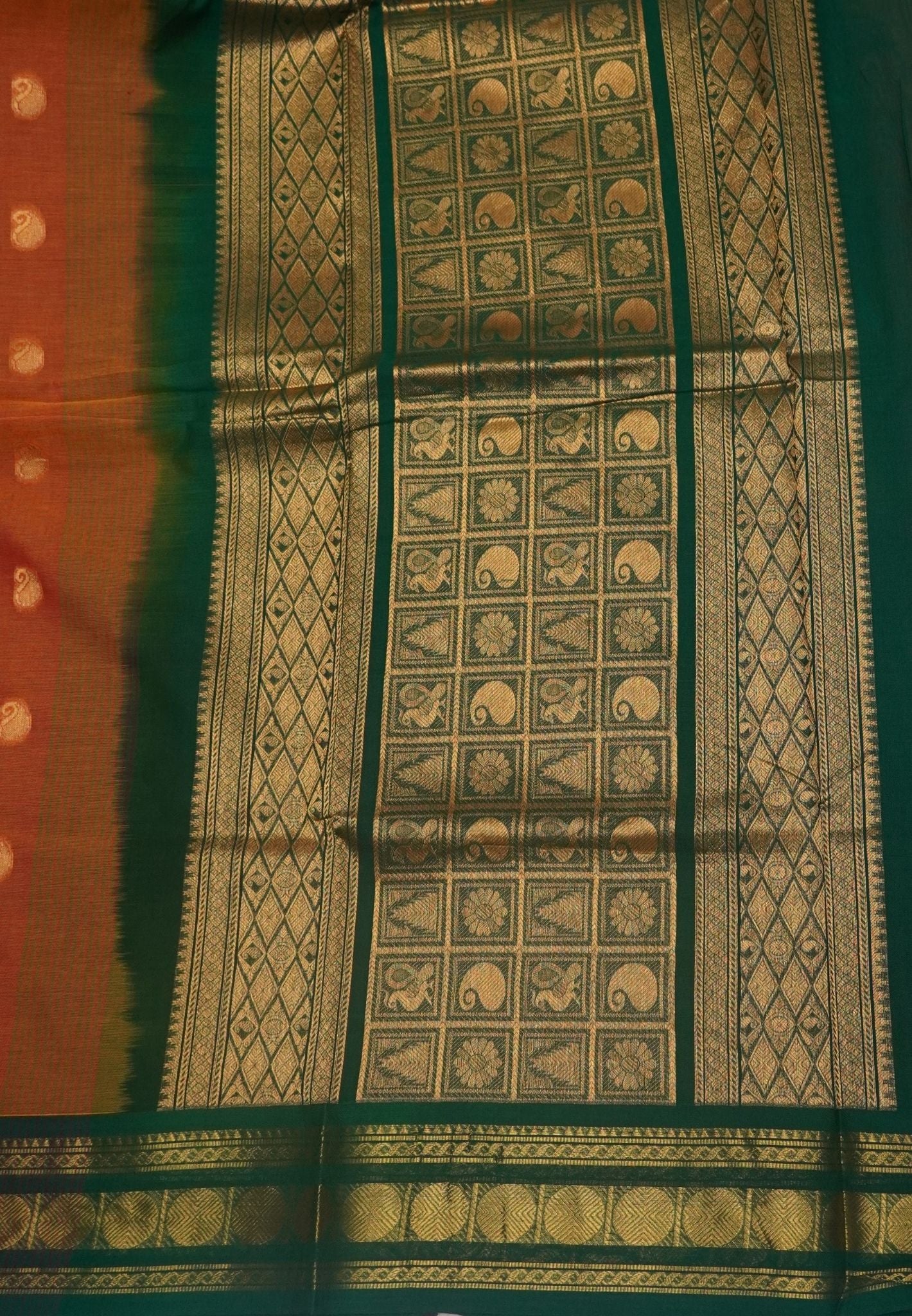 Rich Kanchi Cotton Saree-Orange with Contrast Border