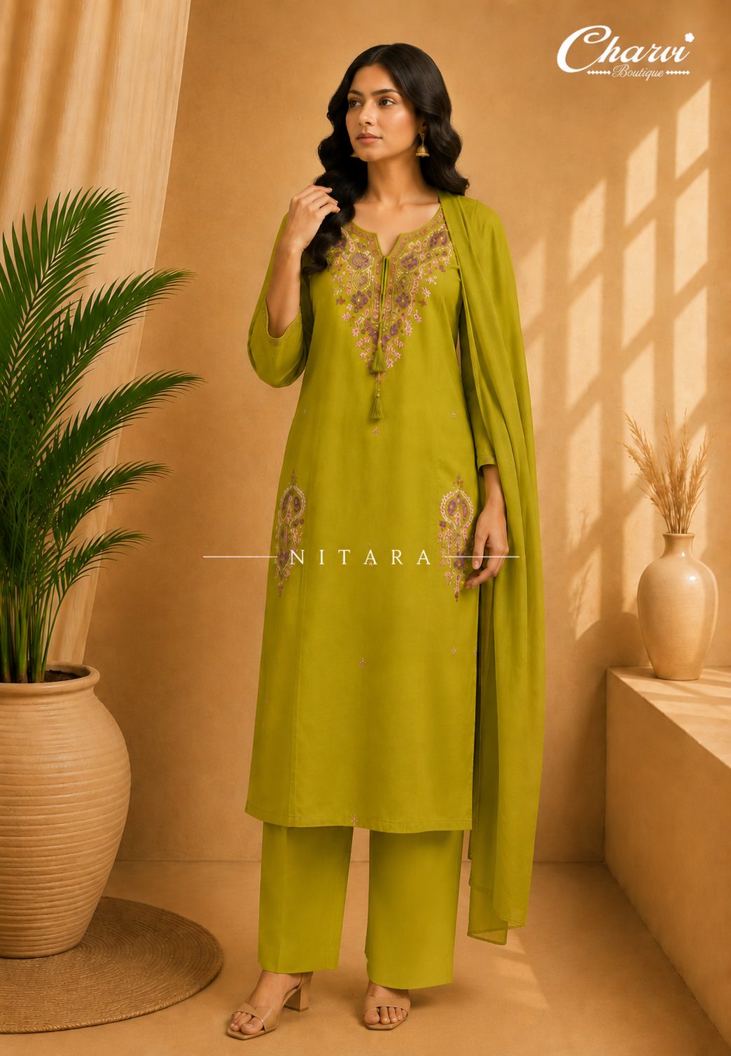 3Pcs Salwar Suit with Mirror Work