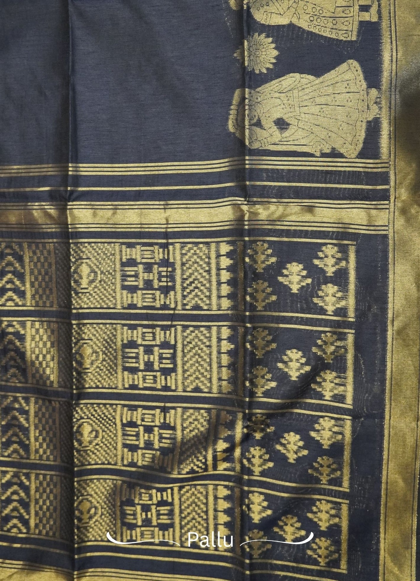 Semi Raw Silk Saree - Navy Blue with Doll Zari