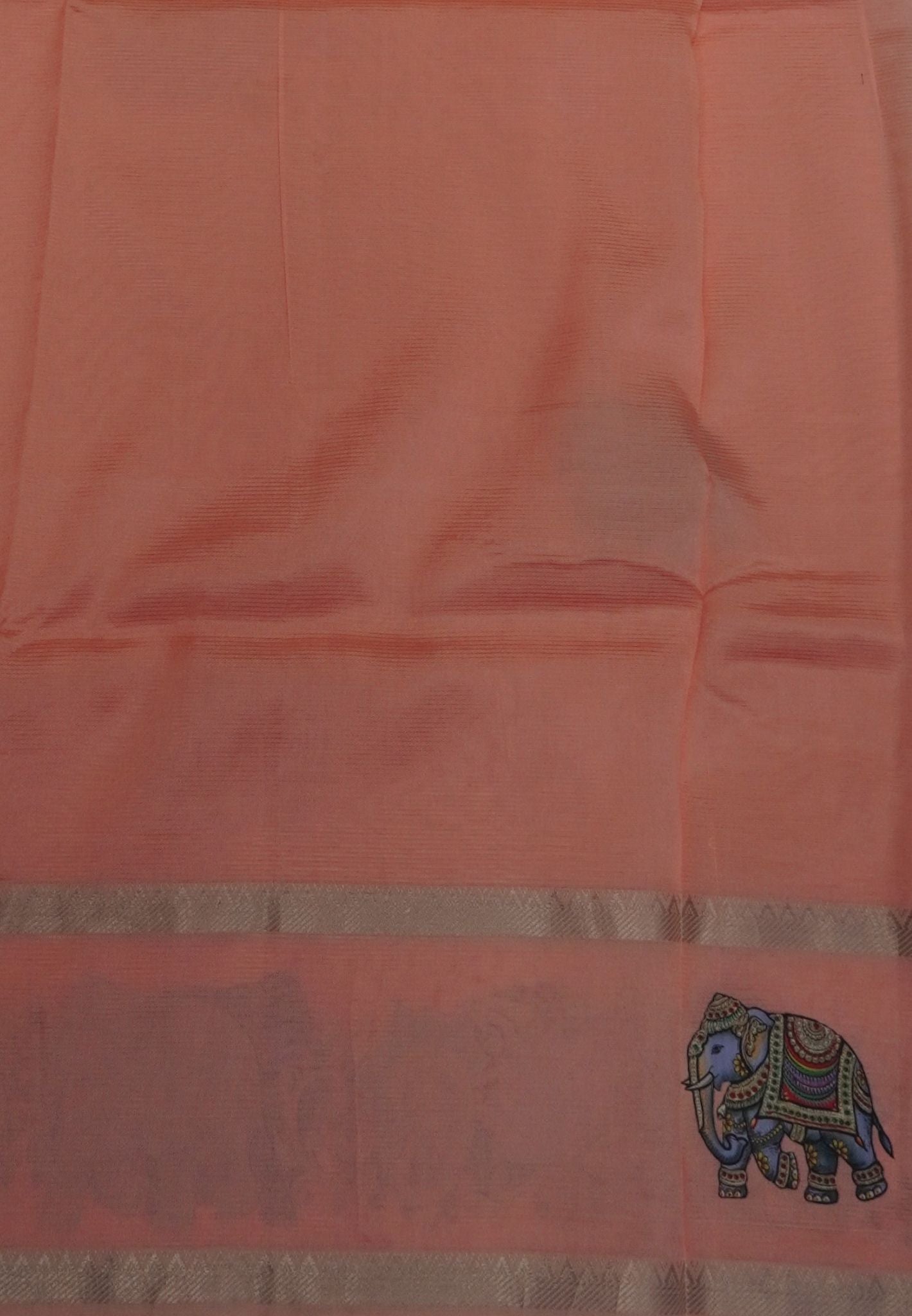 Pure Mangalgiri Silk Saree-Light Peach in Tanjore Print with Retapet Border