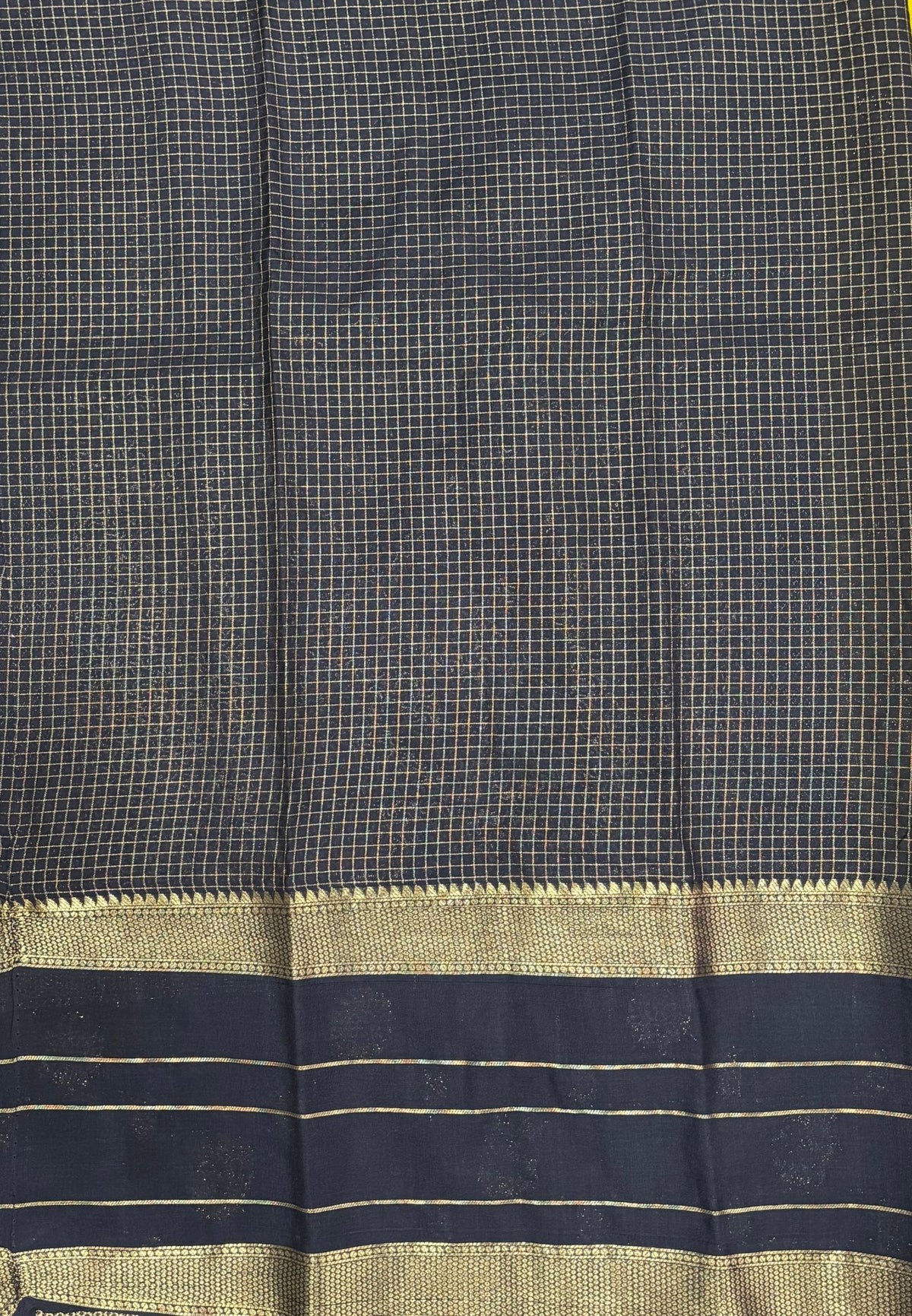 Art Mysore Silk Saree-Lemon Yellow in Checkered Pattern with Contrast Border