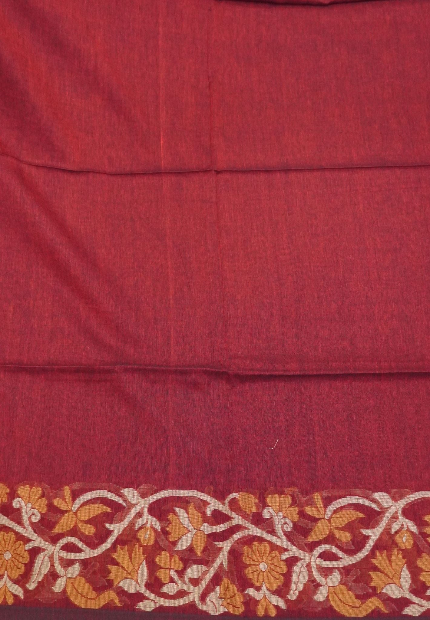 Handloom Cotton Saree-Red Floral Jamdhani Border