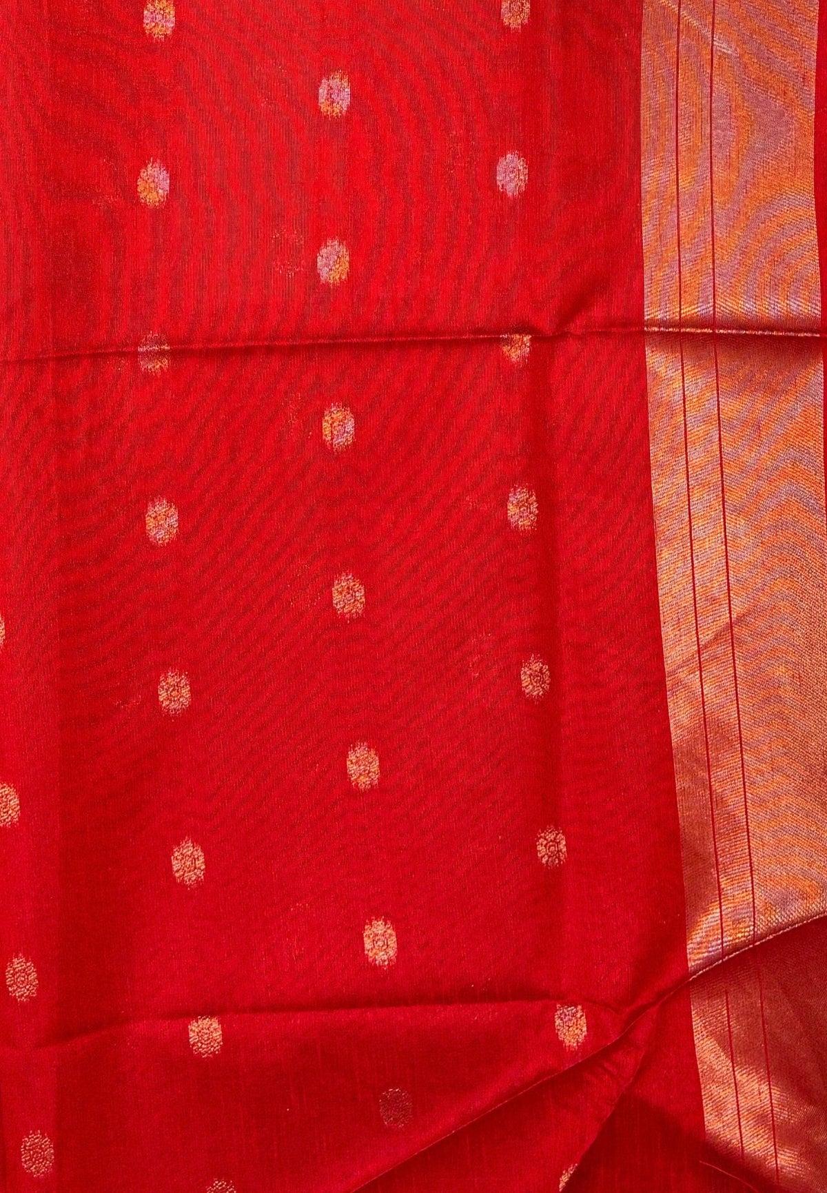 Semi Raw Silk Saree-Red In Tower Zari Border