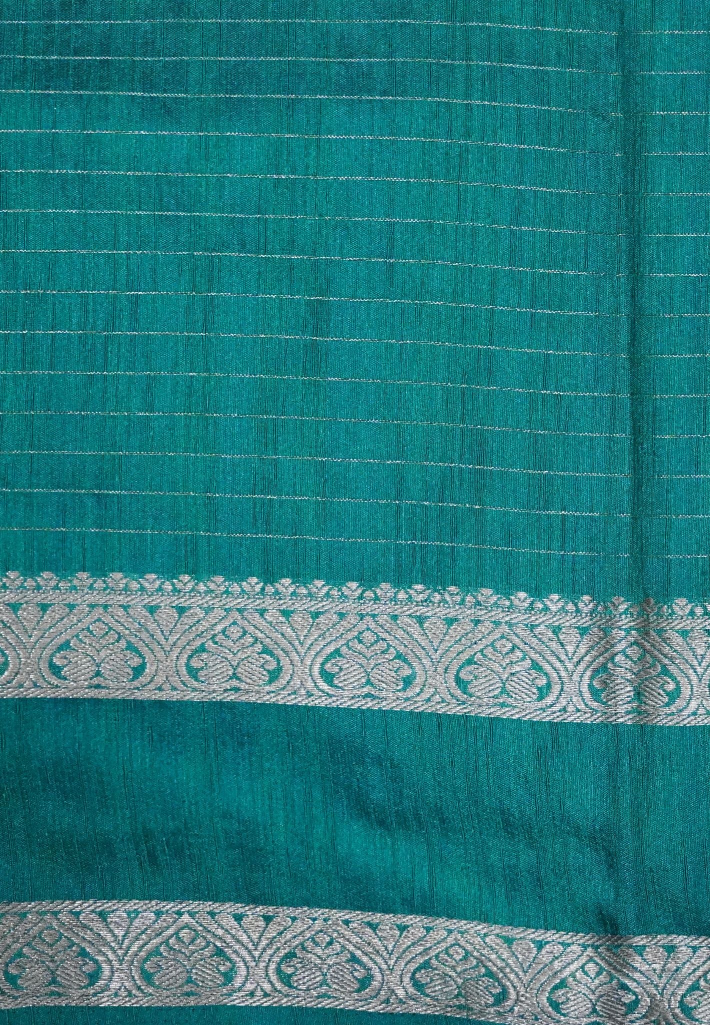Semi Raw Silk Saree – Classic Zari Stripes - Bottle Green