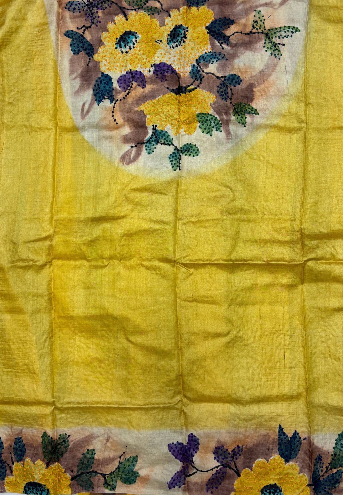 Pure Tussar Saree-Mustard In Stripe French Knot Border