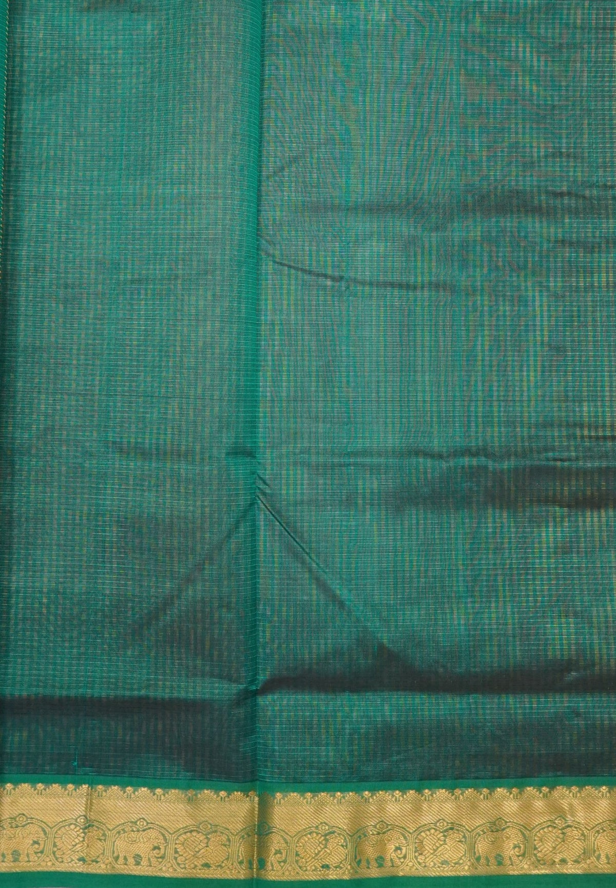 Pure Silk Cotton Saree-Olive Green Stripes with Zari Woven Border