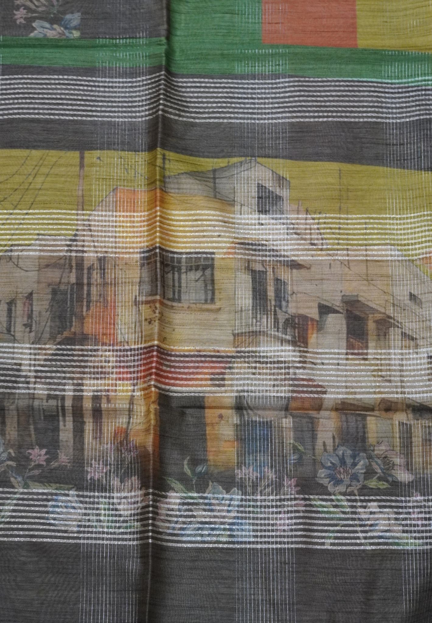 Semi Linen Saree - Multi Shade Green